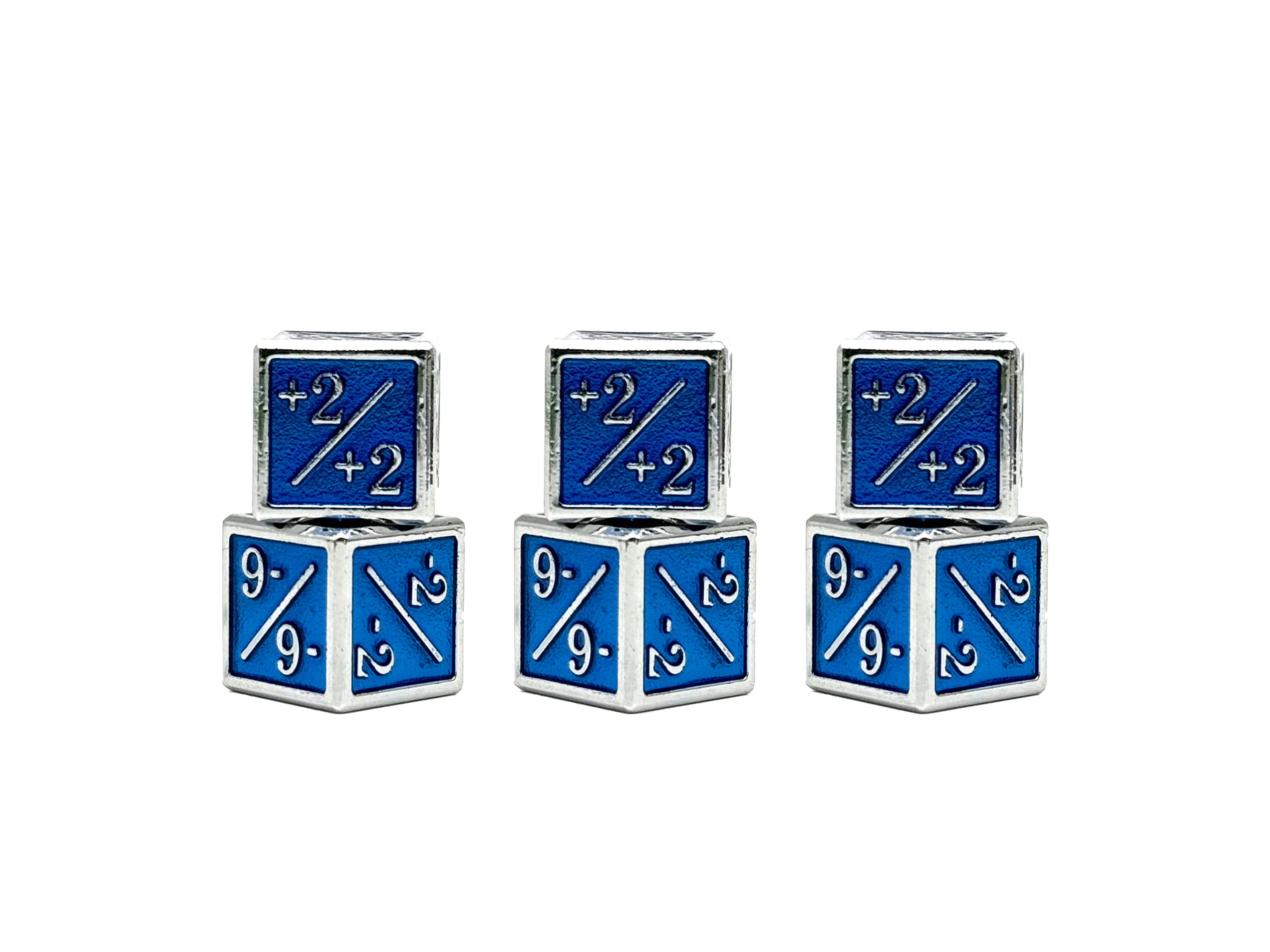 1/+1 & -1/-1 D6 Blue Pack of 6 CCG Metal Dice-Alloy Dice-Norse Foundry-Norse Foundry-dungeons & dragons-d&d dice-rpg d6-metal d6-d&d-d6-warpips-pips-perfect for tabletop rpgs