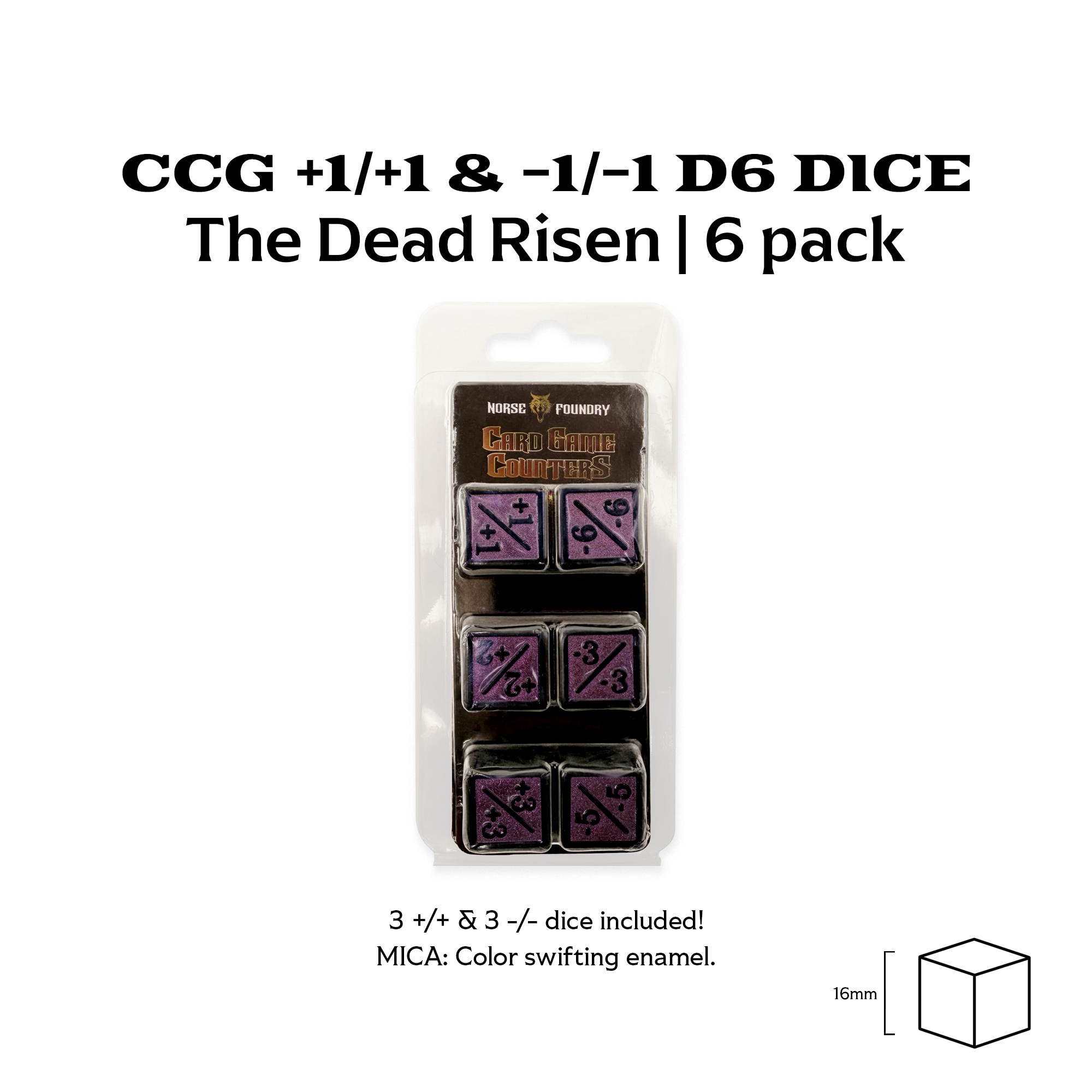 1/+1 & -1/-1 D6 The Dead Risen Pack of 6 CCG Metal Dice-Norse Foundry-Norse Foundry-dungeons & dragons-d&d dice-rpg d6-metal d6-d&d-d6-warpips-pips-perfect for tabletop rpgs
