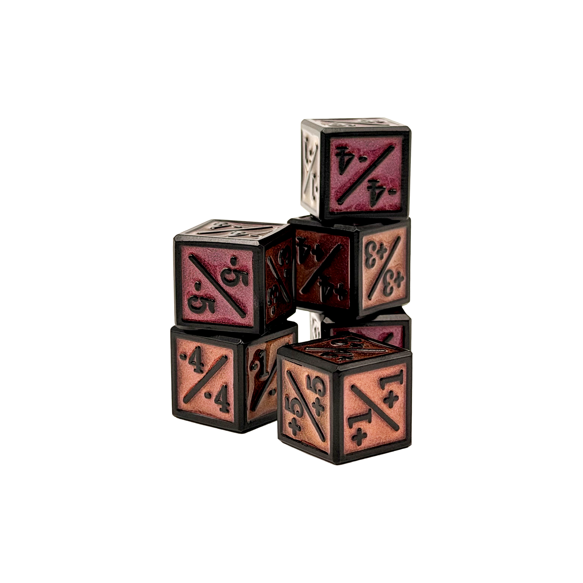 1/+1 & -1/-1 D6 The Dead Risen Pack of 6 CCG Metal Dice-Norse Foundry-Norse Foundry-dungeons & dragons-d&d dice-rpg d6-metal d6-d&d-d6-warpips-pips-perfect for tabletop rpgs
