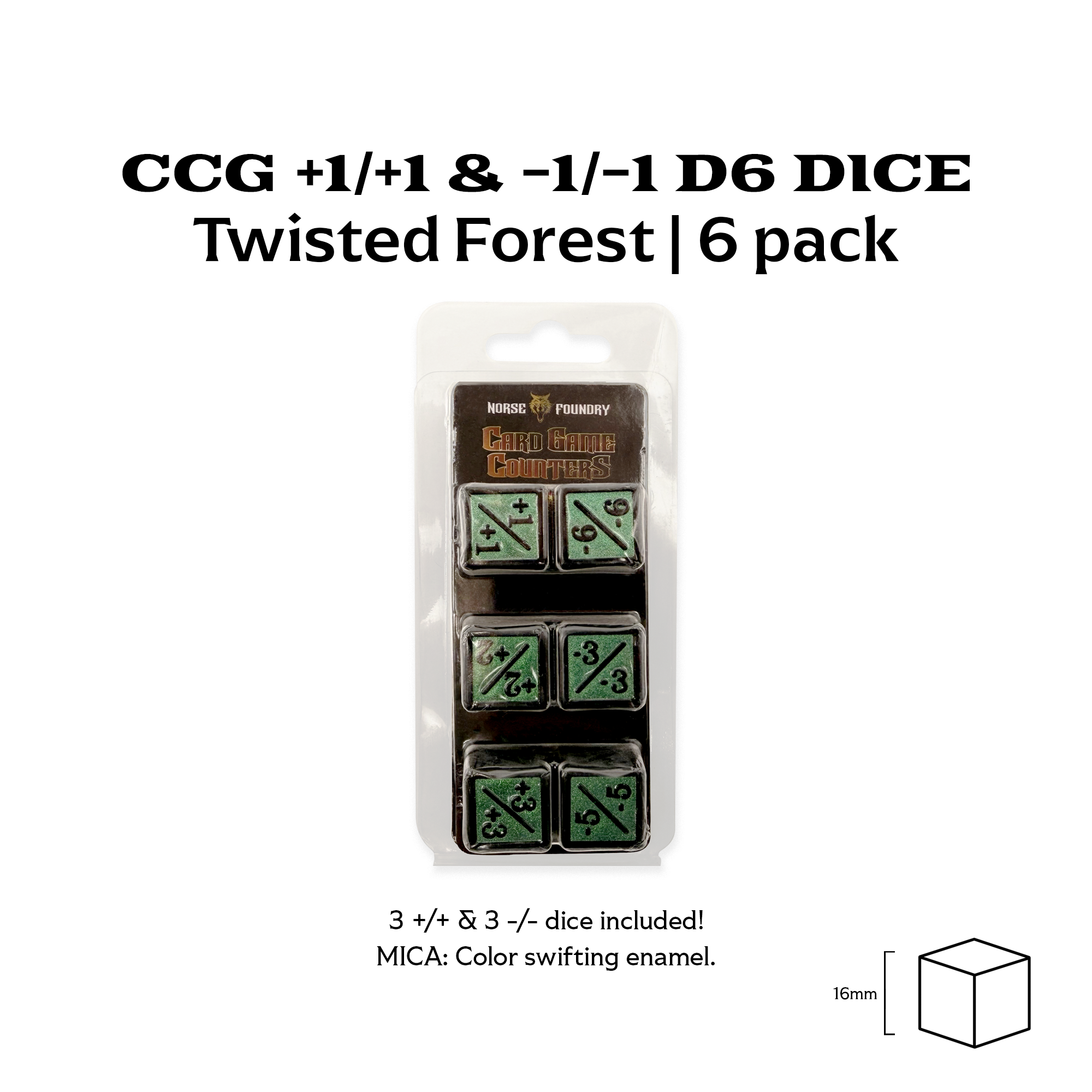 1/+1 & -1/-1 D6 Twisted Forest Pack of 6 CCG Metal Dice-Norse Foundry -Norse Foundry-dungeons & dragons-d&d dice-rpg d6-metal d6-d&d-d6-warpips-pips-perfect for tabletop rpgs