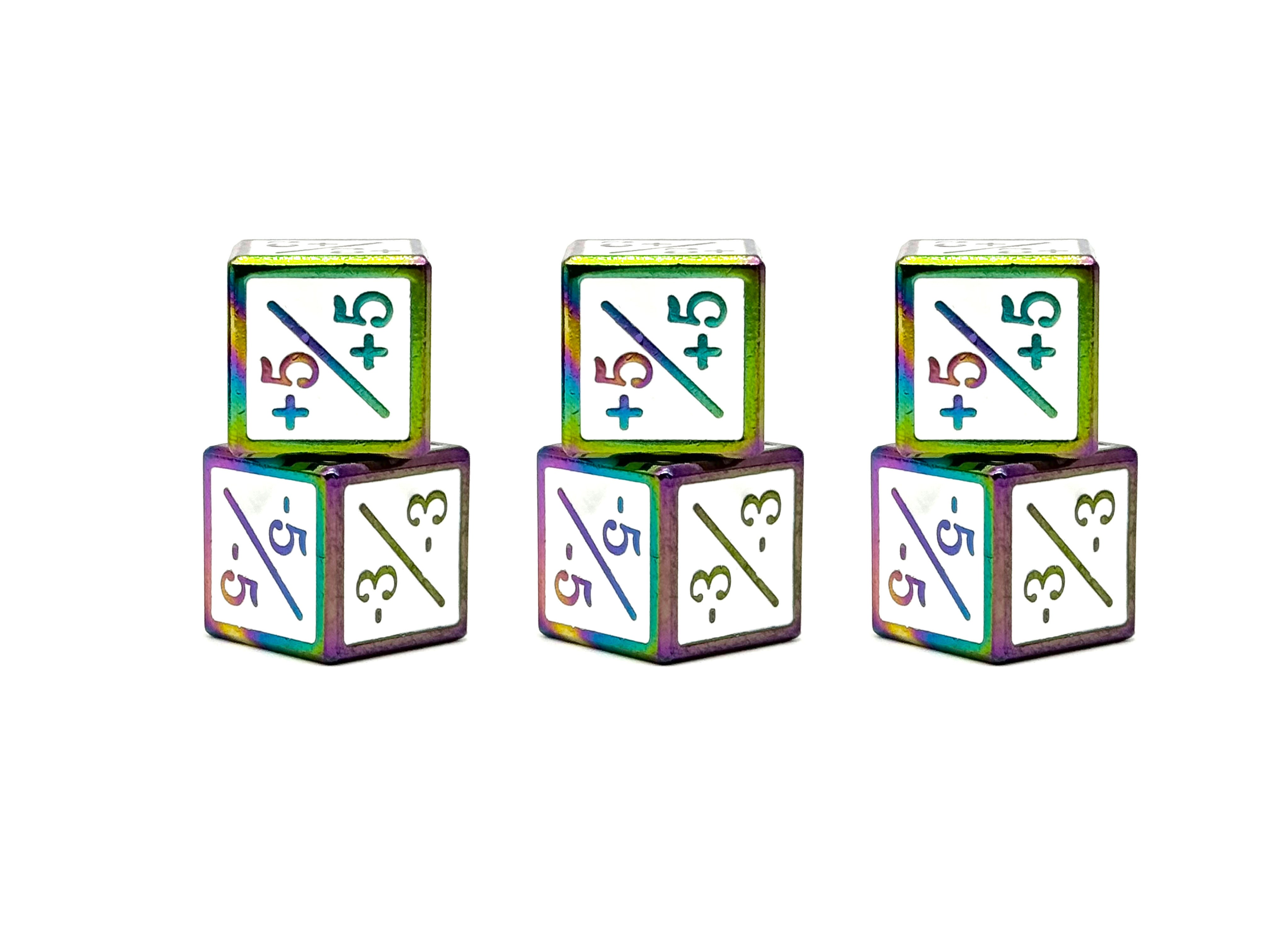 1/+1 & -1/-1 D6 White Pack of 6 CCG Metal Dice-Alloy Dice-Norse Foundry-Norse Foundry-dungeons & dragons-d&d dice-rpg d6-metal d6-d&d-d6-warpips-pips-perfect for tabletop rpgs