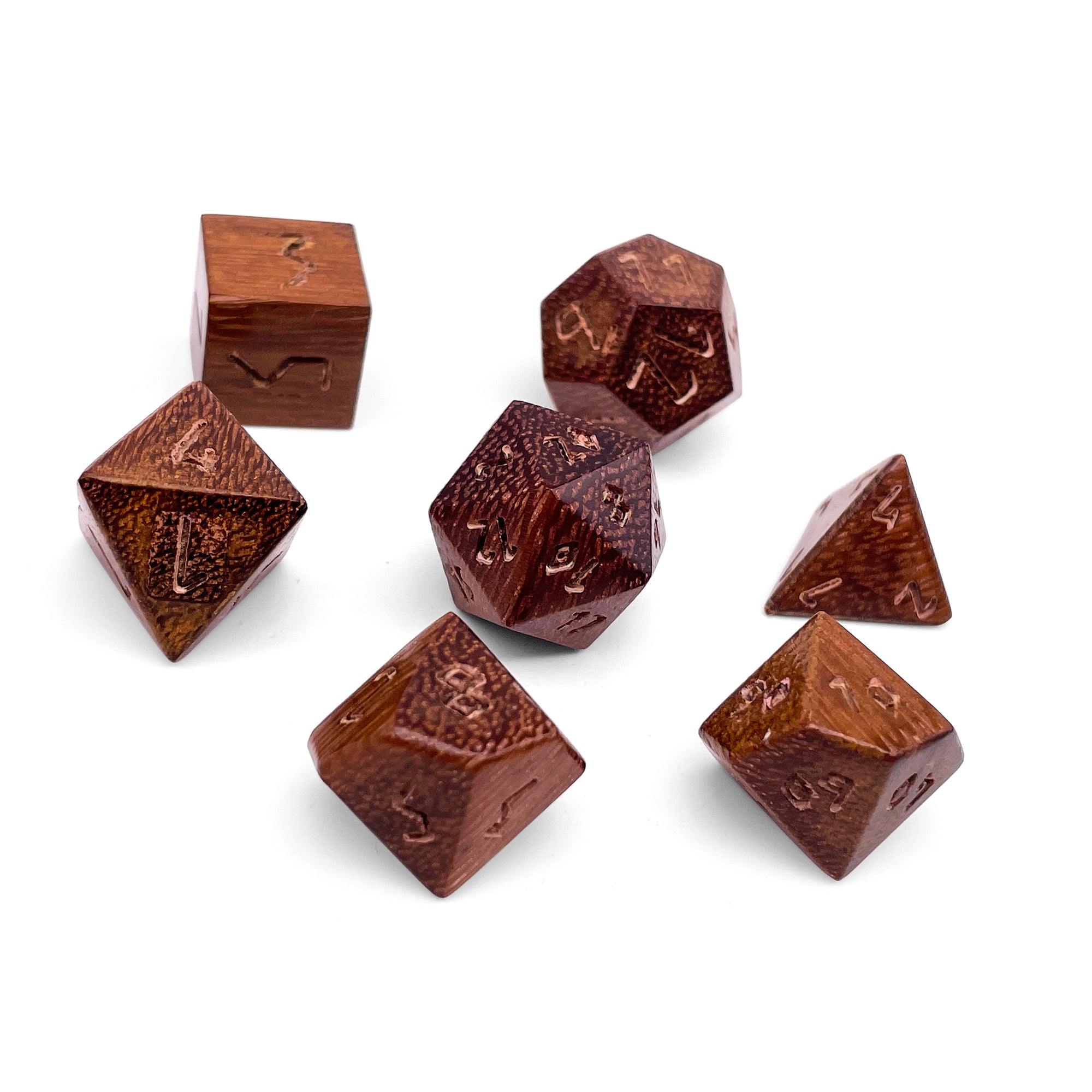 African Teak - 7 Piece RPG Wooden Dice Set-Dice-Norse Foundry-Norse Foundry-wood dice set-dungeons & dragons-d&d dice set-rpg dice set-wood dice set-d&d-perfect for tabletop rpgs
