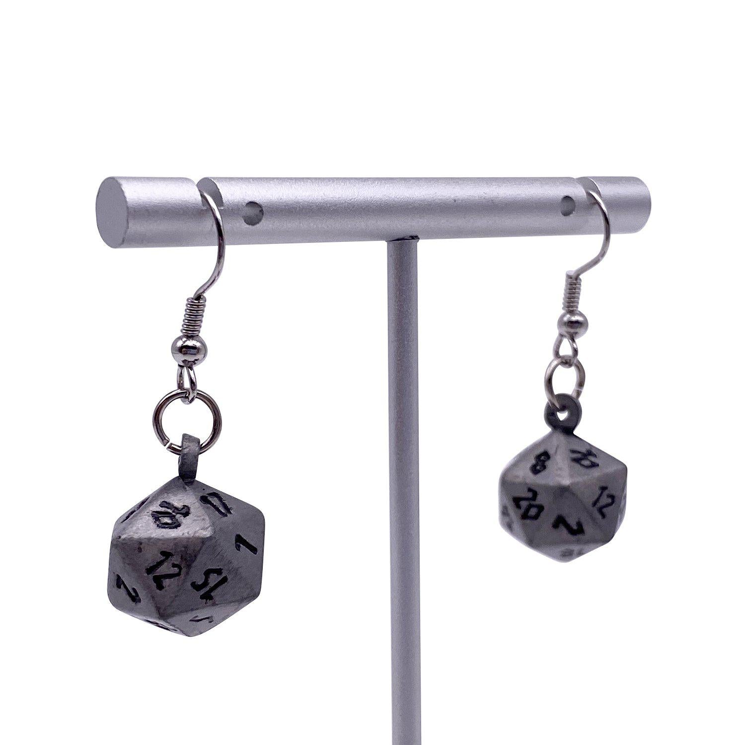 Aged Mithiral - Ioun Stone D20 Dice Earrings by Norse Foundry-Earrings-Norse Foundry-dungeons and dragons-d&d-dungeons & dragons-earrings-dnd accessories-dice earrings- d20 earrings