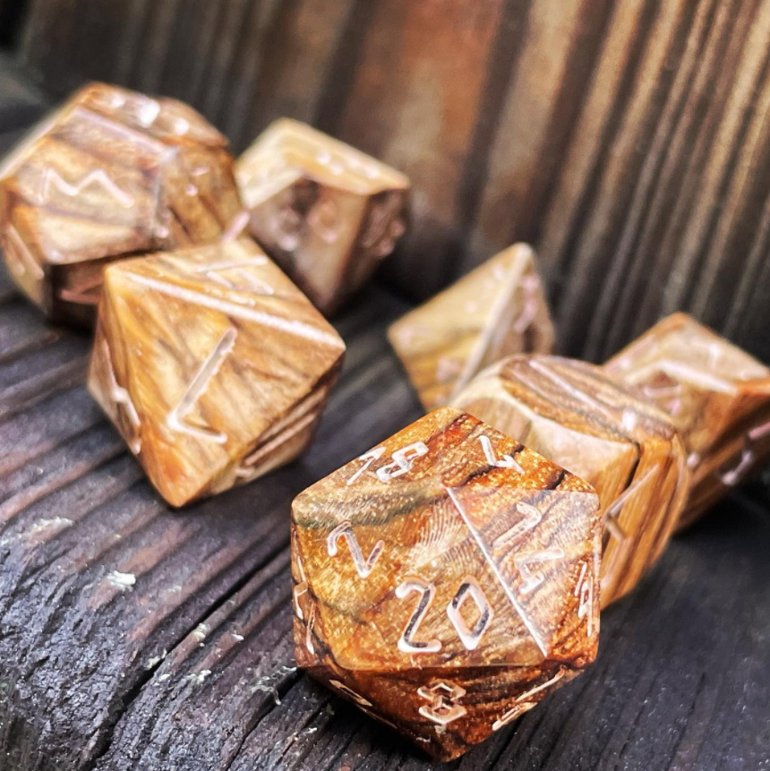 Alligator Wood - 7 Piece RPG Wooden Dice Set-Wooden Dice-Norse Foundry-Norse Foundry-wood dice set-dungeons & dragons-d&d dice set-rpg dice set-wood dice set-d&d-perfect for tabletop rpgs