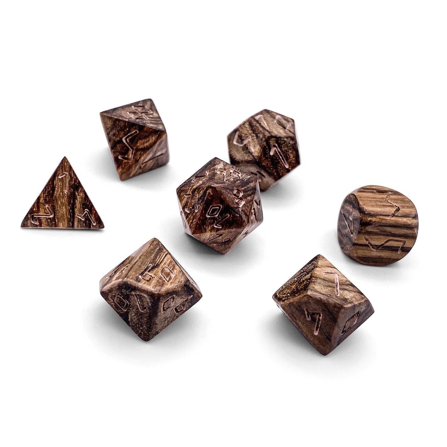 Alligator Wood - 7 Piece RPG Wooden Dice Set-Wooden Dice-Norse Foundry-Norse Foundry-wood dice set-dungeons & dragons-d&d dice set-rpg dice set-wood dice set-d&d-perfect for tabletop rpgs