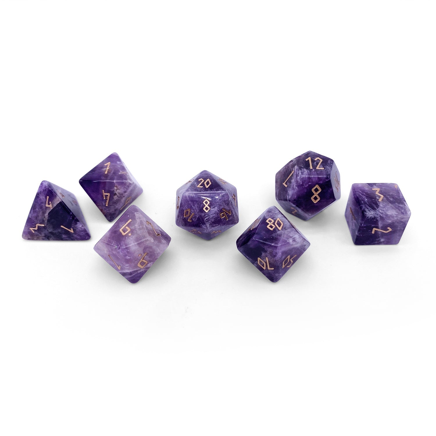 Amethyst - 7 Piece RPG Set Gemstone Dice-Gemstone Dice-Norse Foundry-Gemstone Dice-Dungeons & Dragons Dice-Gem Dice-DnD Dice-Gaming Dice-Perfect for Tabletop RPGs-Dice Set