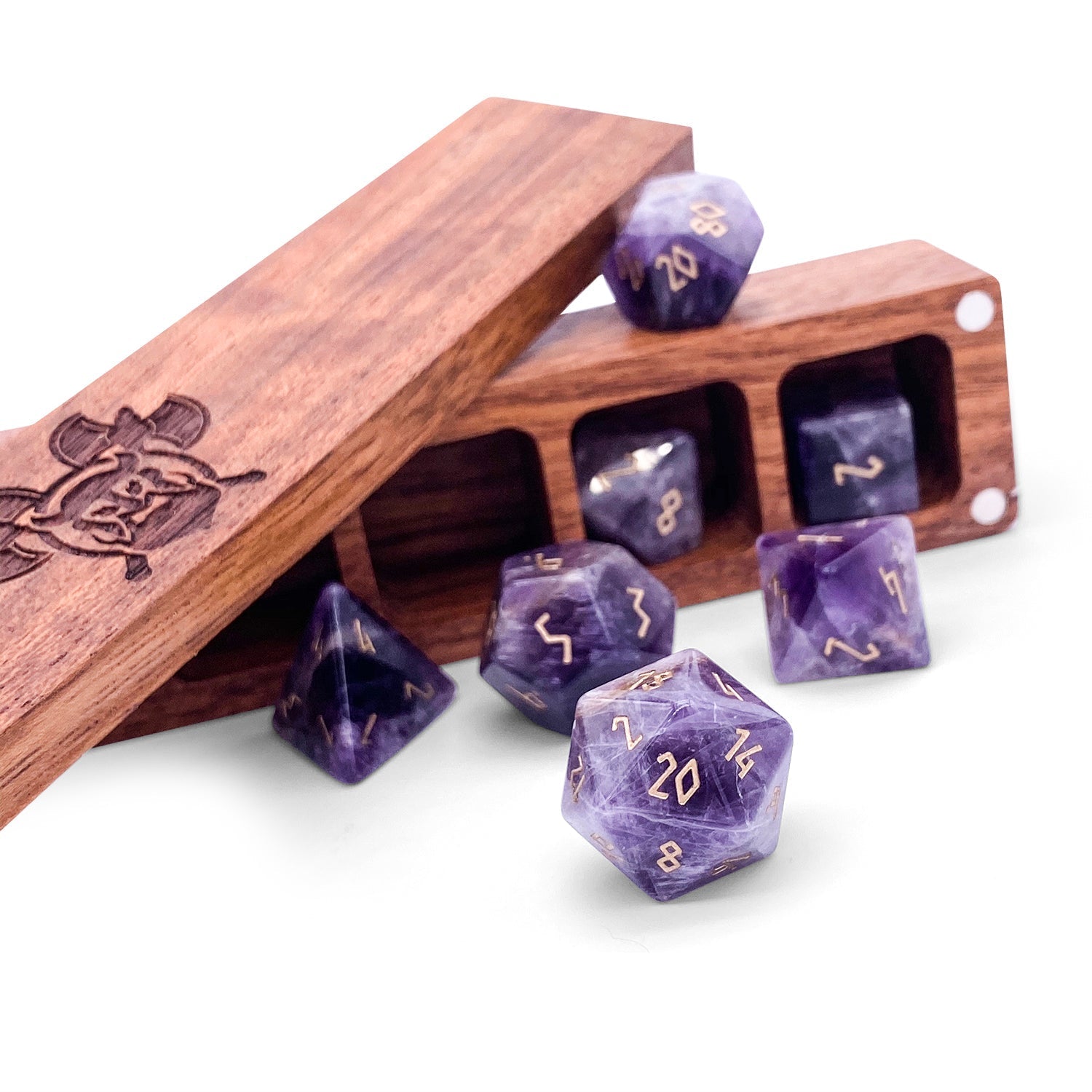 Amethyst - 7 Piece RPG Set Gemstone Dice-Gemstone Dice-Norse Foundry-Gemstone Dice-Dungeons & Dragons Dice-Gem Dice-DnD Dice-Gaming Dice-Perfect for Tabletop RPGs-Dice Set