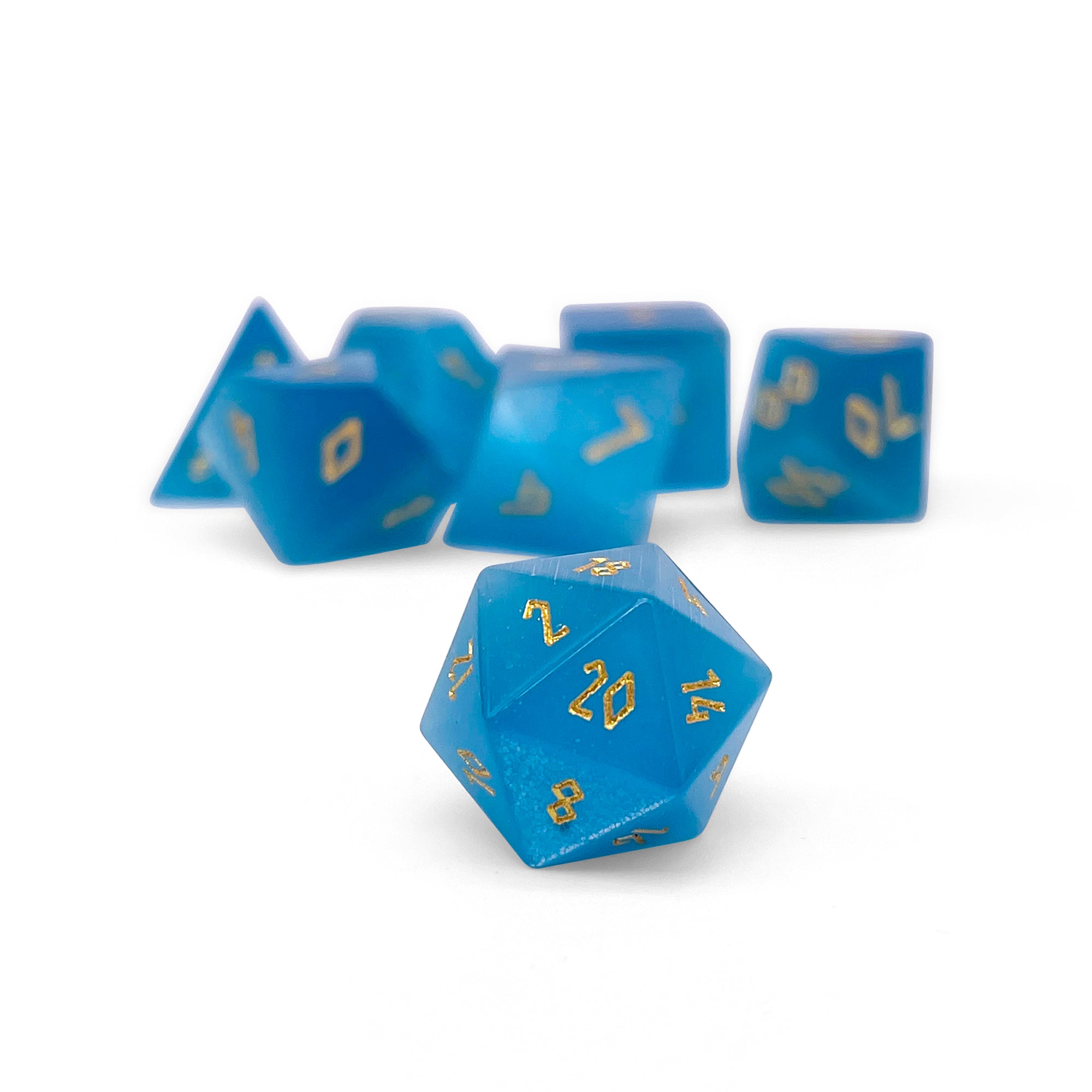 Aquamarine Cats Eye - Pebble RPG Set Glass Dice-Pebbles-Norse Foundry-Norse Foundry-dungeons & dragons-d&d dice set-rpg dice set-glass dice set-d&d-mini dice set-10mm to 12mm-perfect for tabletop rpgs