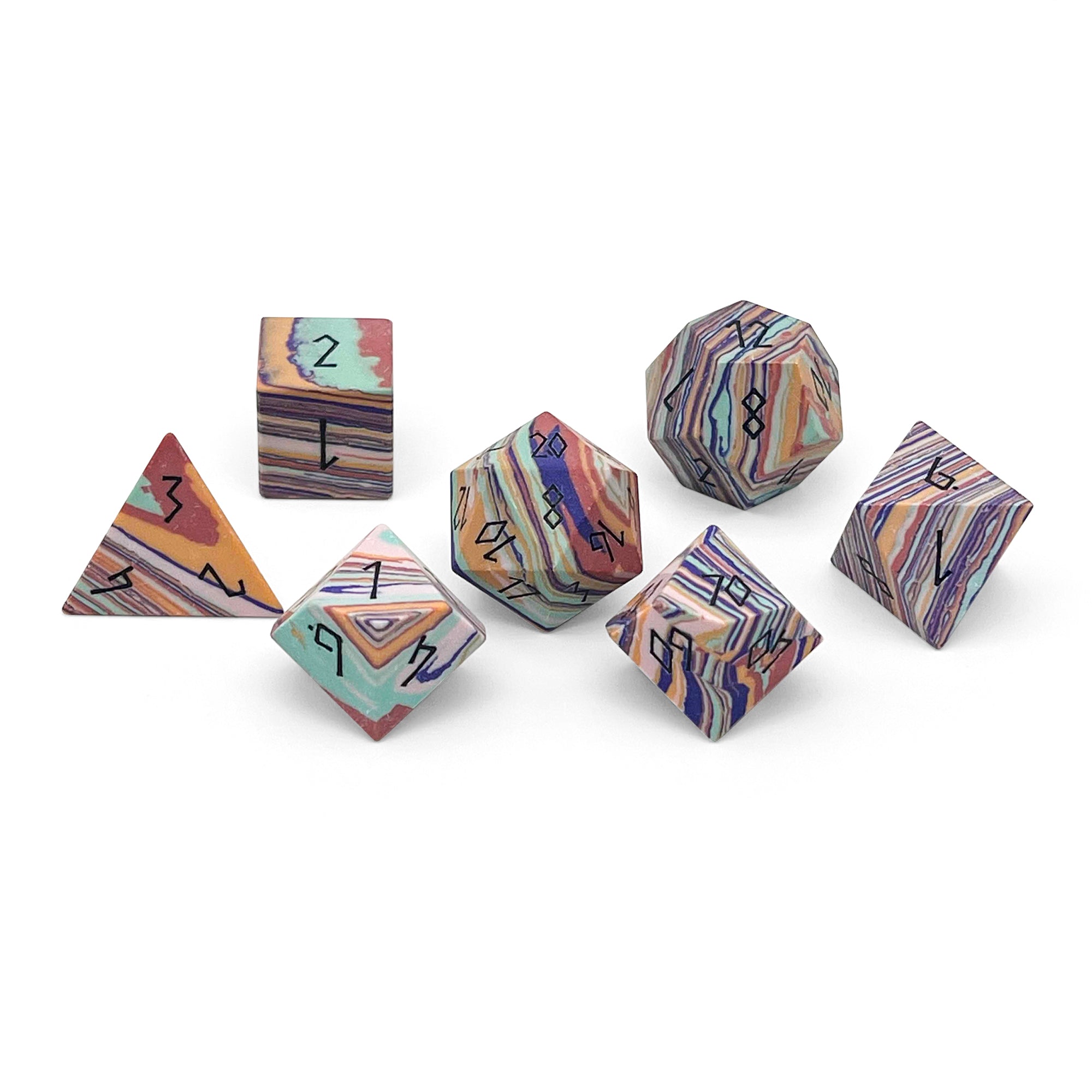 Banded Rainbow Turquoise - 7 Piece RPG Set TruStone Dice-TruStone Dice-Norse Foundry-Gemstone Dice-Dungeons & Dragons Dice-Gem Dice-DnD Dice-Gaming Dice-Perfect for Tabletop RPGs-Dice Set