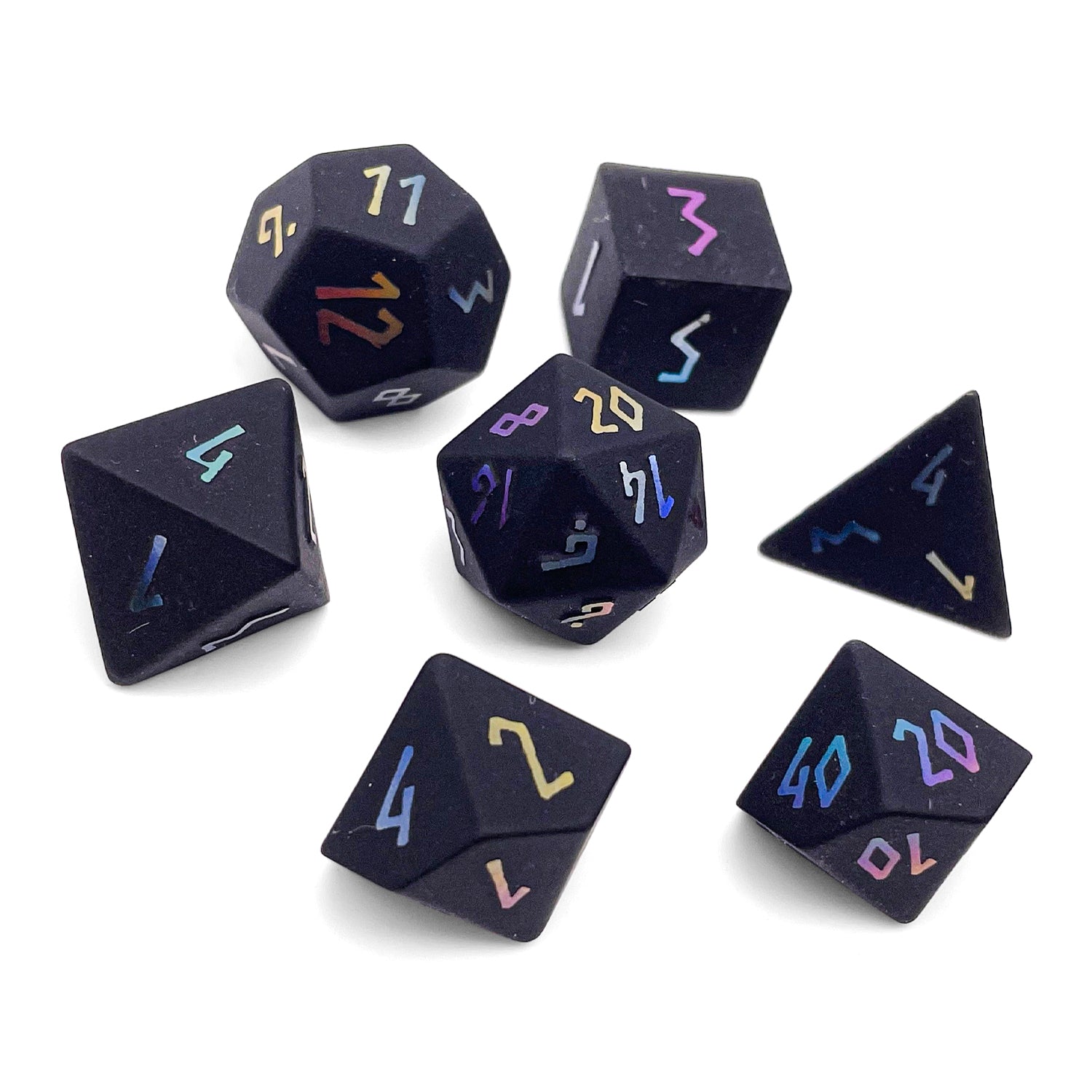 Black Obsidian - Raised Holographic 7 Piece RPG Set Gemstone Dice-Gemstone Dice-Norse Foundry-Gemstone Dice-Dungeons & Dragons Dice-Gem Dice-DnD Dice-Gaming Dice-Perfect for Tabletop RPGs-Dice Set