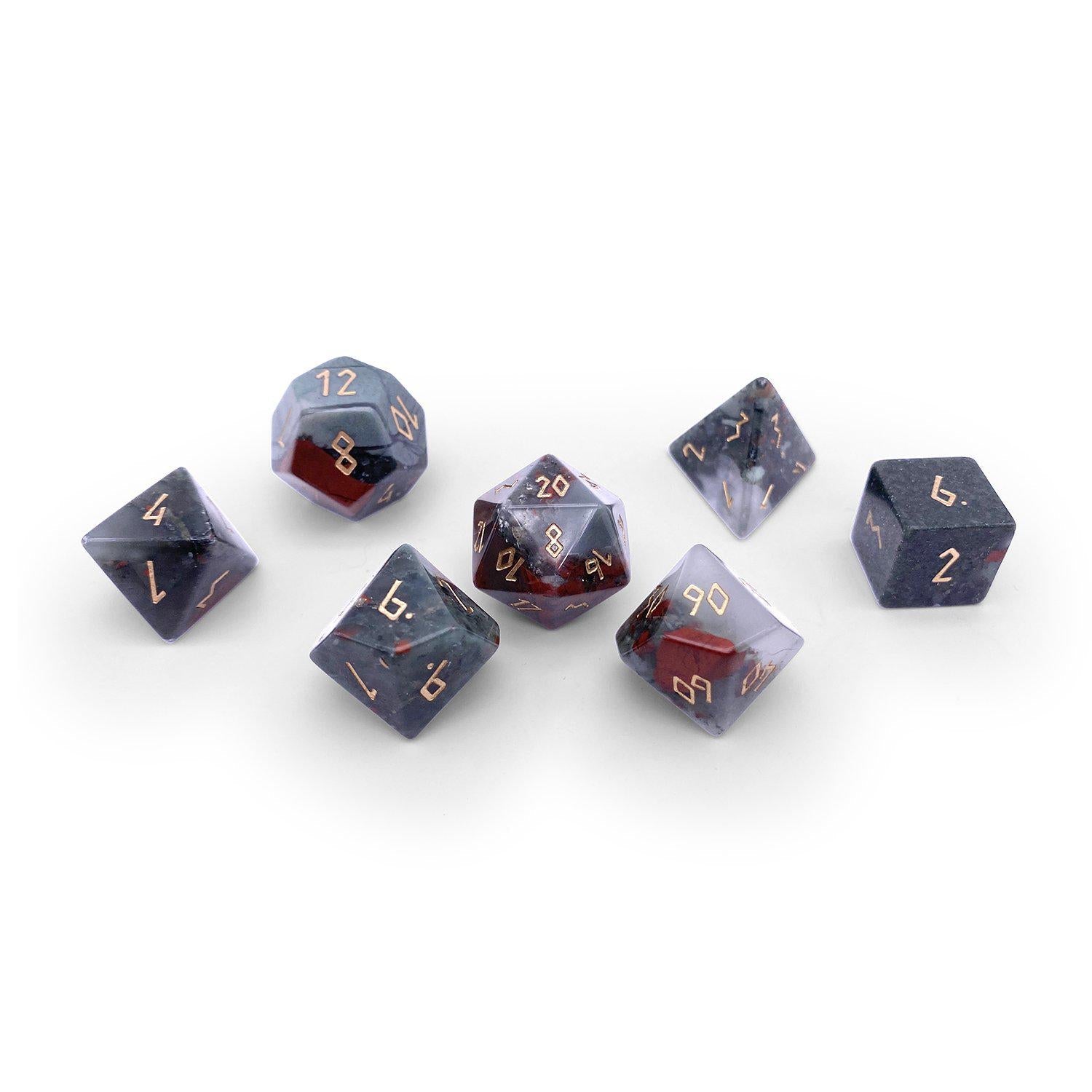 Bloodstone - 7 Piece RPG Set Gemstone Dice-Gemstone Dice-Norse Foundry-Gemstone Dice-Dungeons & Dragons Dice-Gem Dice-D&D Dice-Gaming Dice-Perfect for Tabletop RPGs-Dice Set