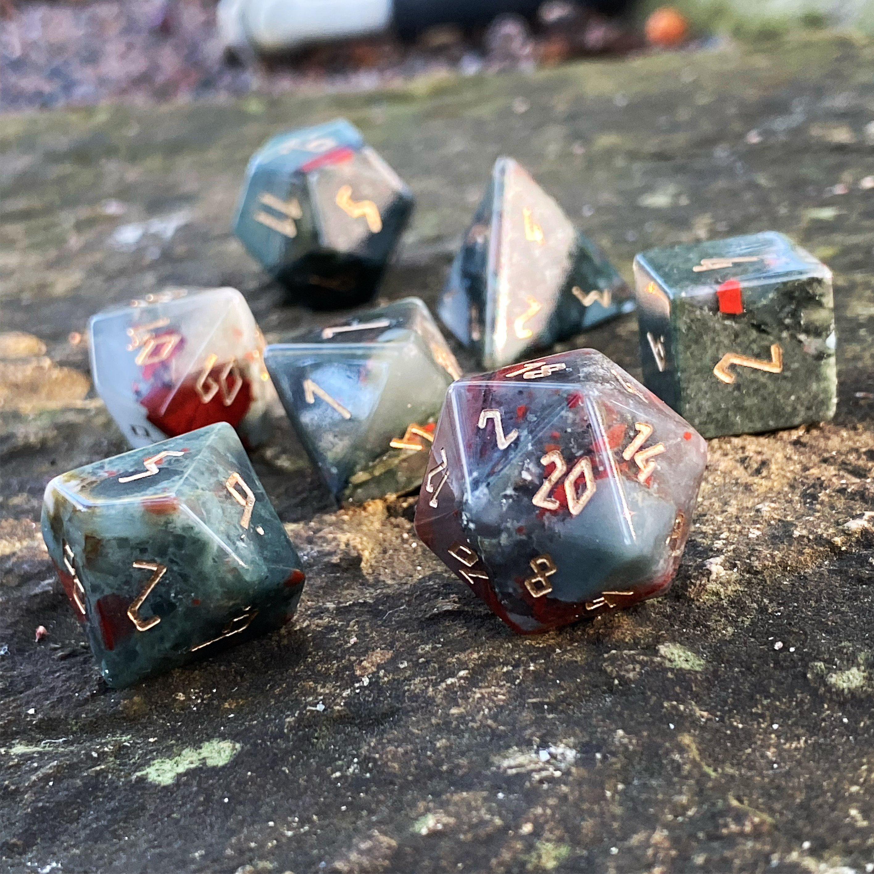 Bloodstone - 7 Piece RPG Set Gemstone Dice-Gemstone Dice-Norse Foundry-Gemstone Dice-Dungeons & Dragons Dice-Gem Dice-D&D Dice-Gaming Dice-Perfect for Tabletop RPGs-Dice Set