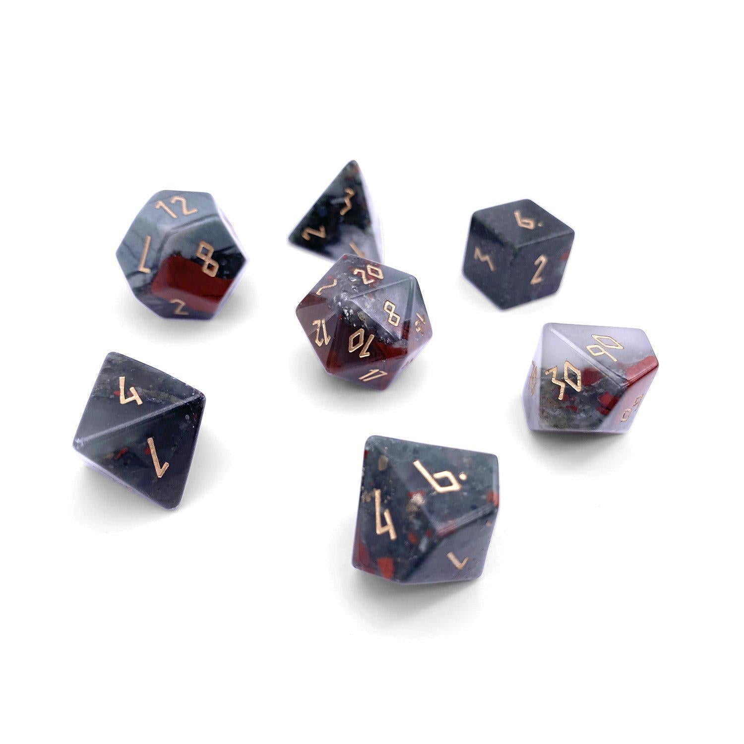 Bloodstone - 7 Piece RPG Set Gemstone Dice-Gemstone Dice-Norse Foundry-Gemstone Dice-Dungeons & Dragons Dice-Gem Dice-D&D Dice-Gaming Dice-Perfect for Tabletop RPGs-Dice Set