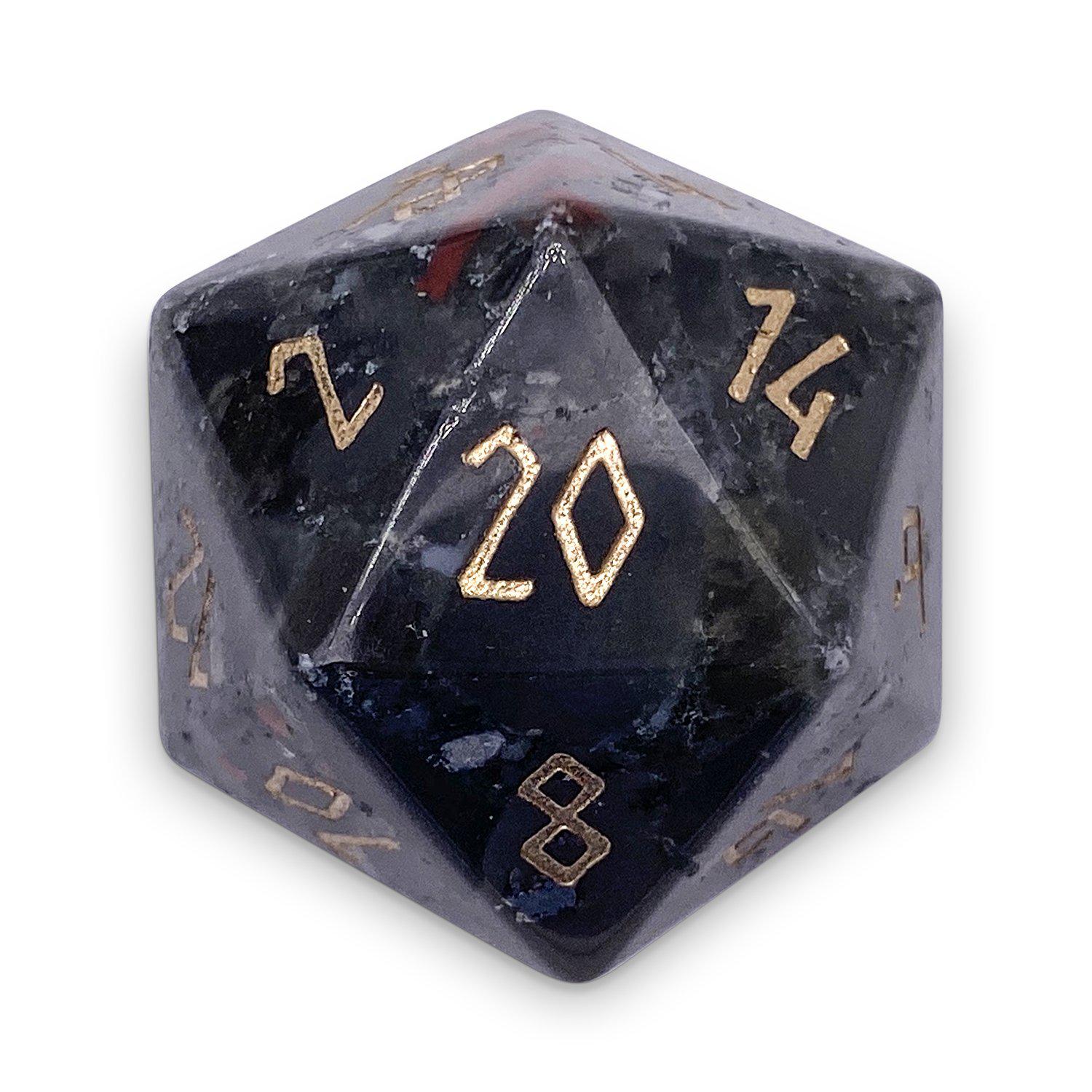 Bloodstone - Boulder® 30mm Gemstone Dice-Boulder-Norse Foundry-Norse Foundry-dungeons & dragons-d&d dice-rpg dice-d20-gemstone dice-d&d-30mm-boulder-perfect for tabletop rpgs