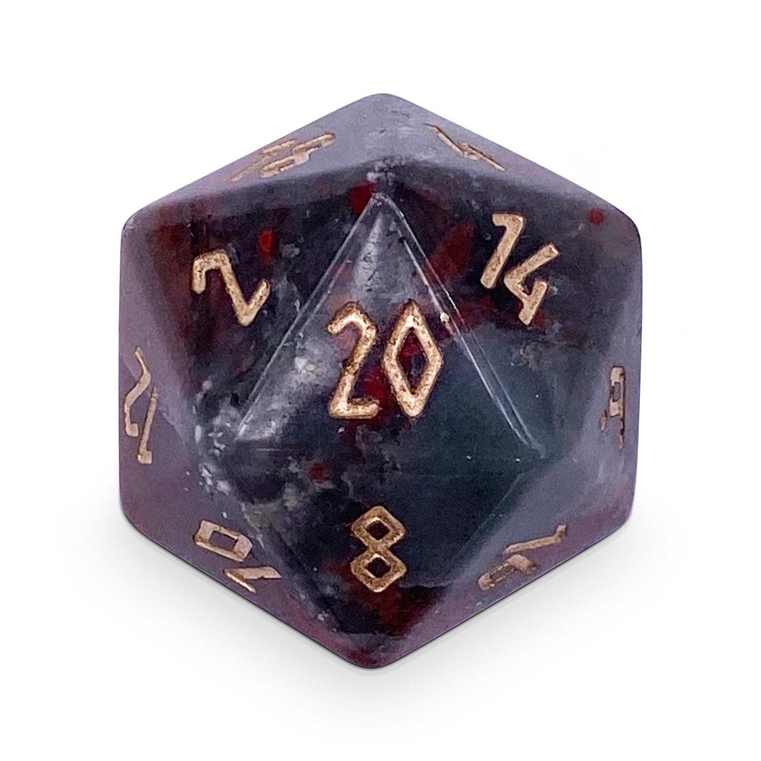 Bloodstone - Single D20 Gemstone Dice-Gemstone Dice-Norse Foundry-Norse Foundry-dungeons & dragons-d&d dice-rpg d20-gemstone d20-d&d-d20-perfect for tabletop rpgs
