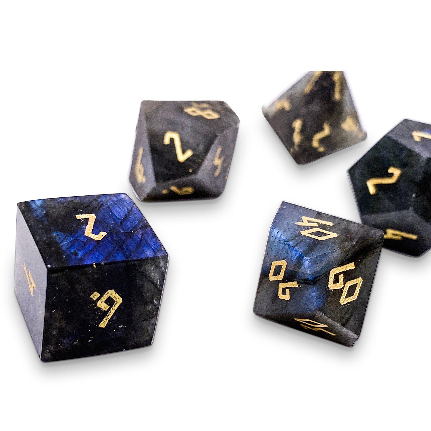 Blue Labradorite - 7 Piece RPG Set Gemstone Dice-Gemstone Dice-Norse Foundry-Gemstone Dice-Dungeons & Dragons Dice-Gem Dice-DnD Dice-Gaming Dice-Perfect for Tabletop RPGs-Dice Set