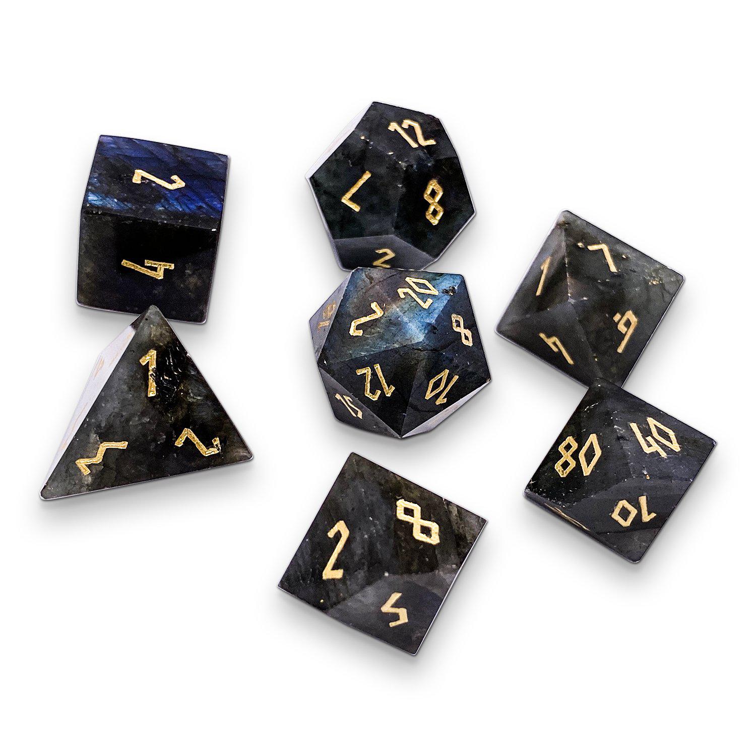 Blue Labradorite - 7 Piece RPG Set Gemstone Dice-Gemstone Dice-Norse Foundry-Gemstone Dice-Dungeons & Dragons Dice-Gem Dice-DnD Dice-Gaming Dice-Perfect for Tabletop RPGs-Dice Set
