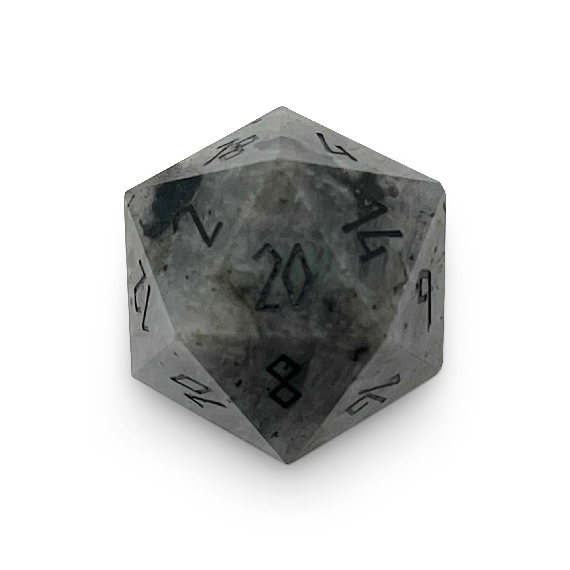 Blue Labradorite - Single D20 Gemstone Dice-Gemstone Dice-Norse Foundry-Black Font-Norse Foundry-dungeons & dragons-d&d dice-rpg d20-gemstone d20-d&d-d20-perfect for tabletop rpgs