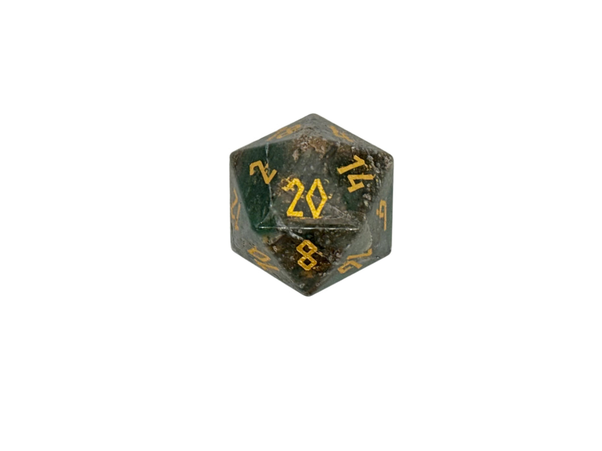 Blue Labradorite - Single D20 Gemstone Dice-Gemstone Dice-Norse Foundry-Gold Font-Norse Foundry-dungeons & dragons-d&d dice-rpg d20-gemstone d20-d&d-d20-perfect for tabletop rpgs