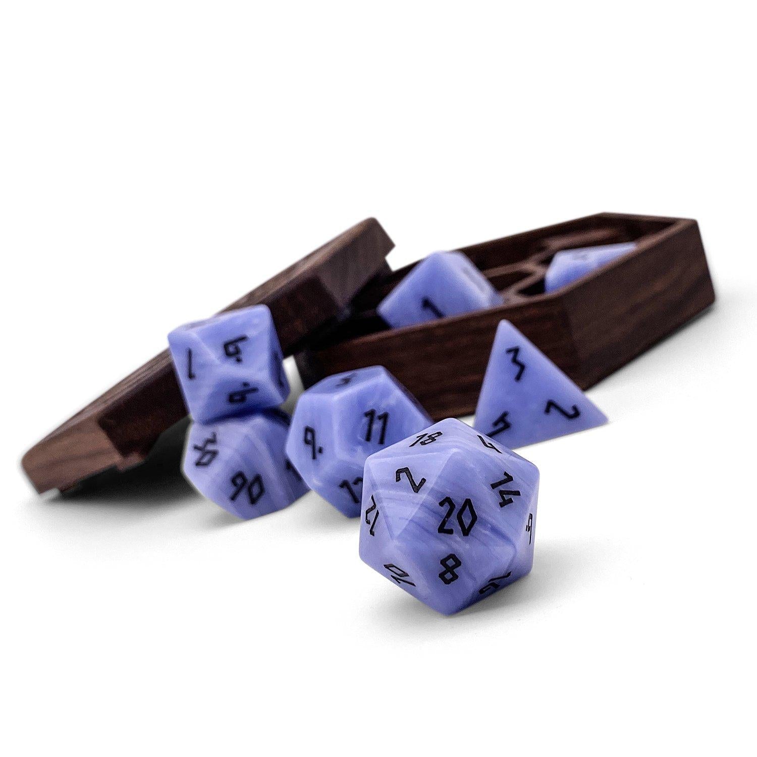 Blue Laced Agate - 7 Piece RPG Set Gemstone Dice-Gemstone Dice-Norse Foundry-Gemstone Dice-Dungeons & Dragons Dice-Gem Dice-DnD Dice-Gaming Dice-Perfect for Tabletop RPGs-Dice Set