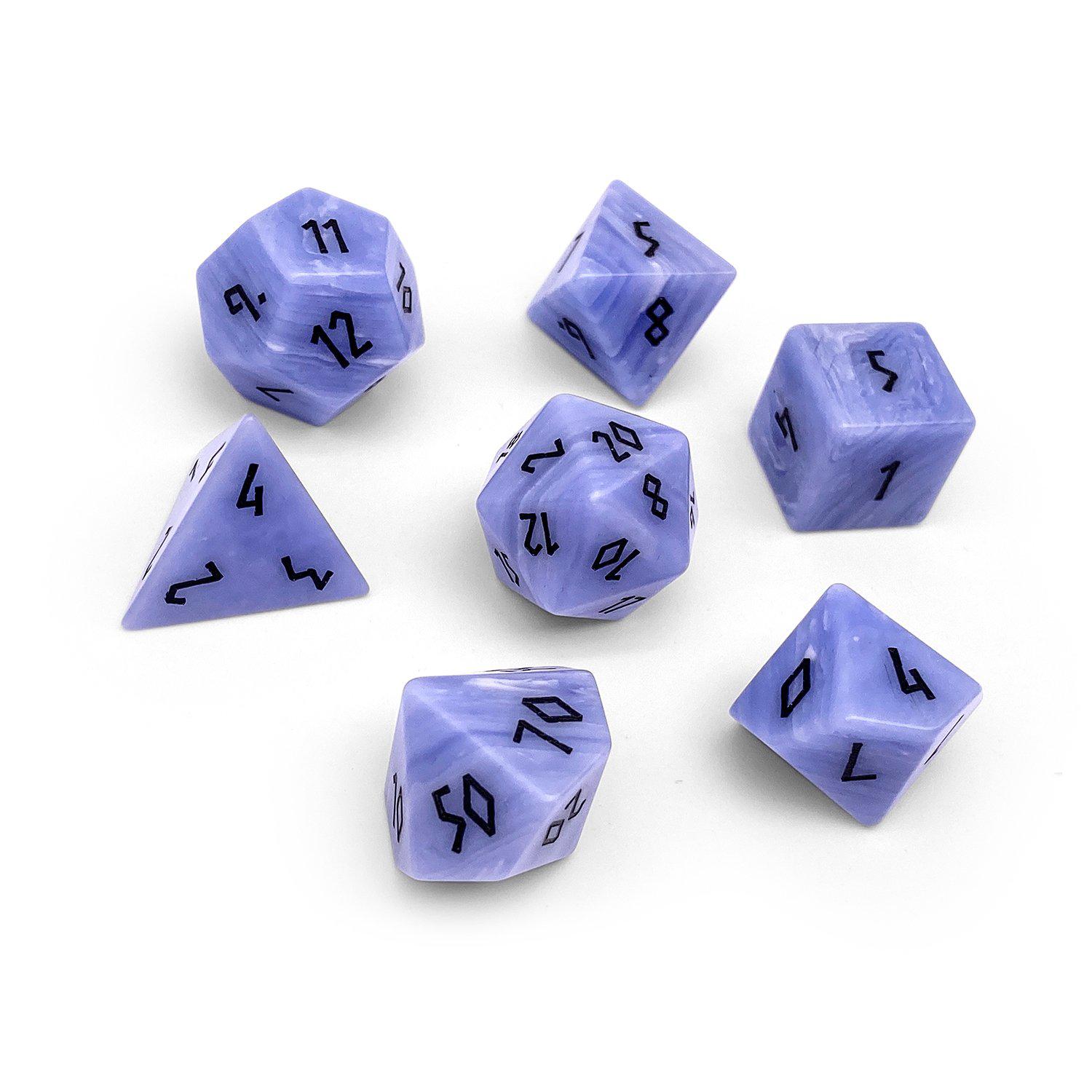 Blue Laced Agate - 7 Piece RPG Set Gemstone Dice-Gemstone Dice-Norse Foundry-Gemstone Dice-Dungeons & Dragons Dice-Gem Dice-DnD Dice-Gaming Dice-Perfect for Tabletop RPGs-Dice Set