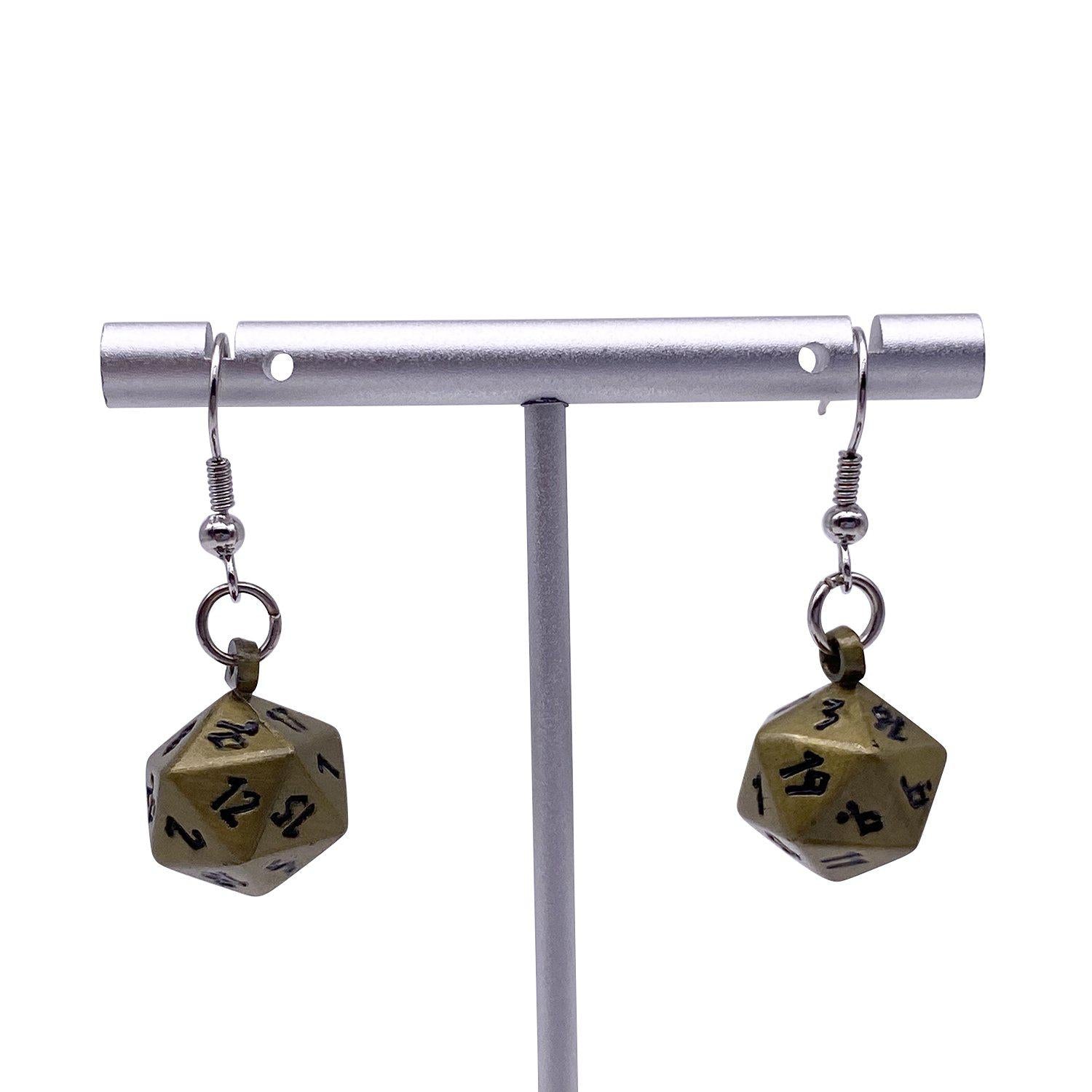 Bronze Dragon Scale - Ioun Stone D20 Dice Earrings by Norse Foundry-Earrings-Norse Foundry-dungeons and dragons-d&d-dungeons & dragons-earrings-dnd accessories-dice earrings- d20 earrings