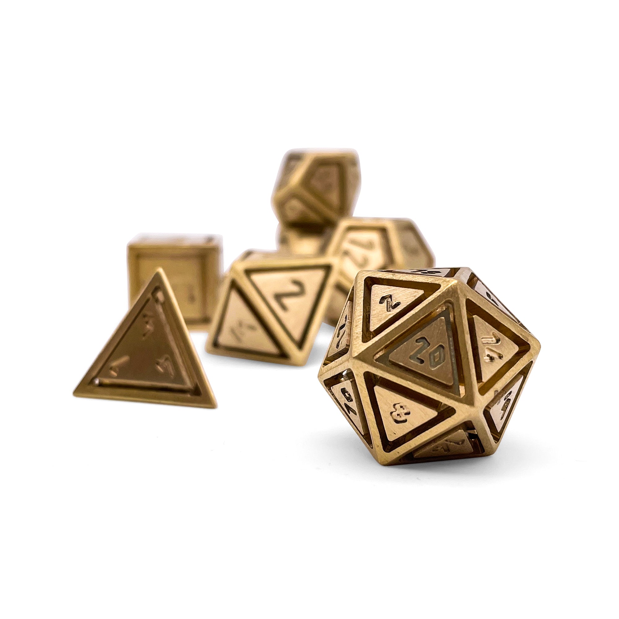 Bronze - Nimbus™ 7 Piece RPG Set True Metal Dice-Metal Dice-Norse Foundry-Norse Foundry-dungeons & dragons-d&d dice set-rpg dice set-metal dice set-d&d-luxury dice-perfect for tabletop rpgs