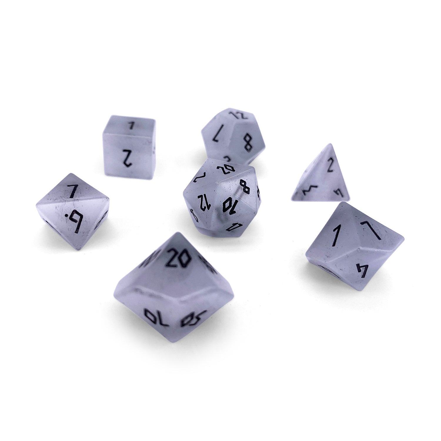Clear Cats Eye - 7 Piece RPG Set Glass Dice-Glass Dice-Norse Foundry-Norse Foundry-cat's eye glass dice-dungeons & dragons-d&d dice set-rpg dice set-glass dice set-d&d-perfect for tabletop rpgs