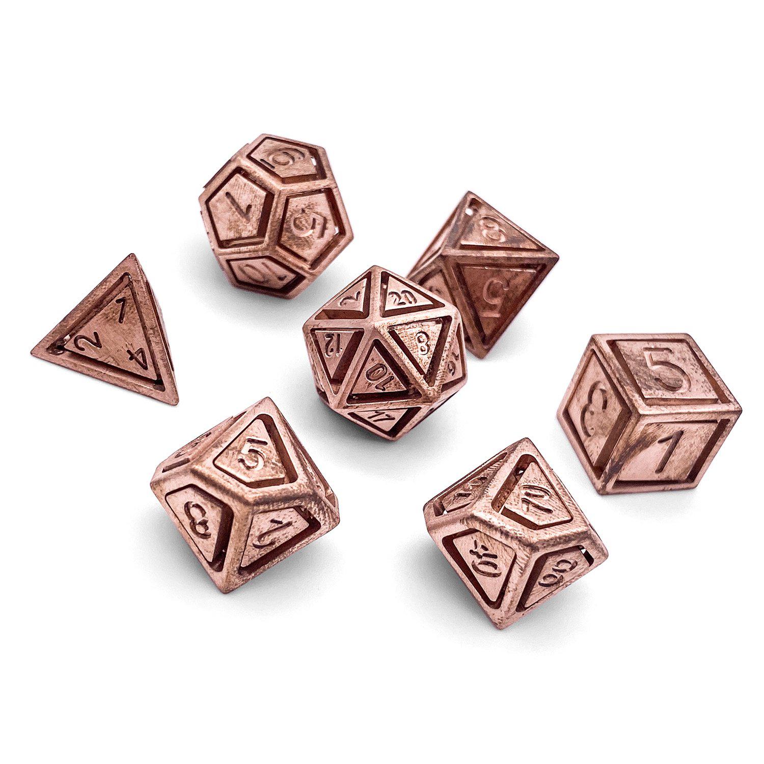 Copper - Nimbus™ 7 Piece RPG Set True Metal Dice-Metal Dice-Norse Foundry-Norse Foundry-dungeons & dragons-d&d dice set-rpg dice set-metal dice set-d&d-luxury dice-perfect for tabletop rpgs