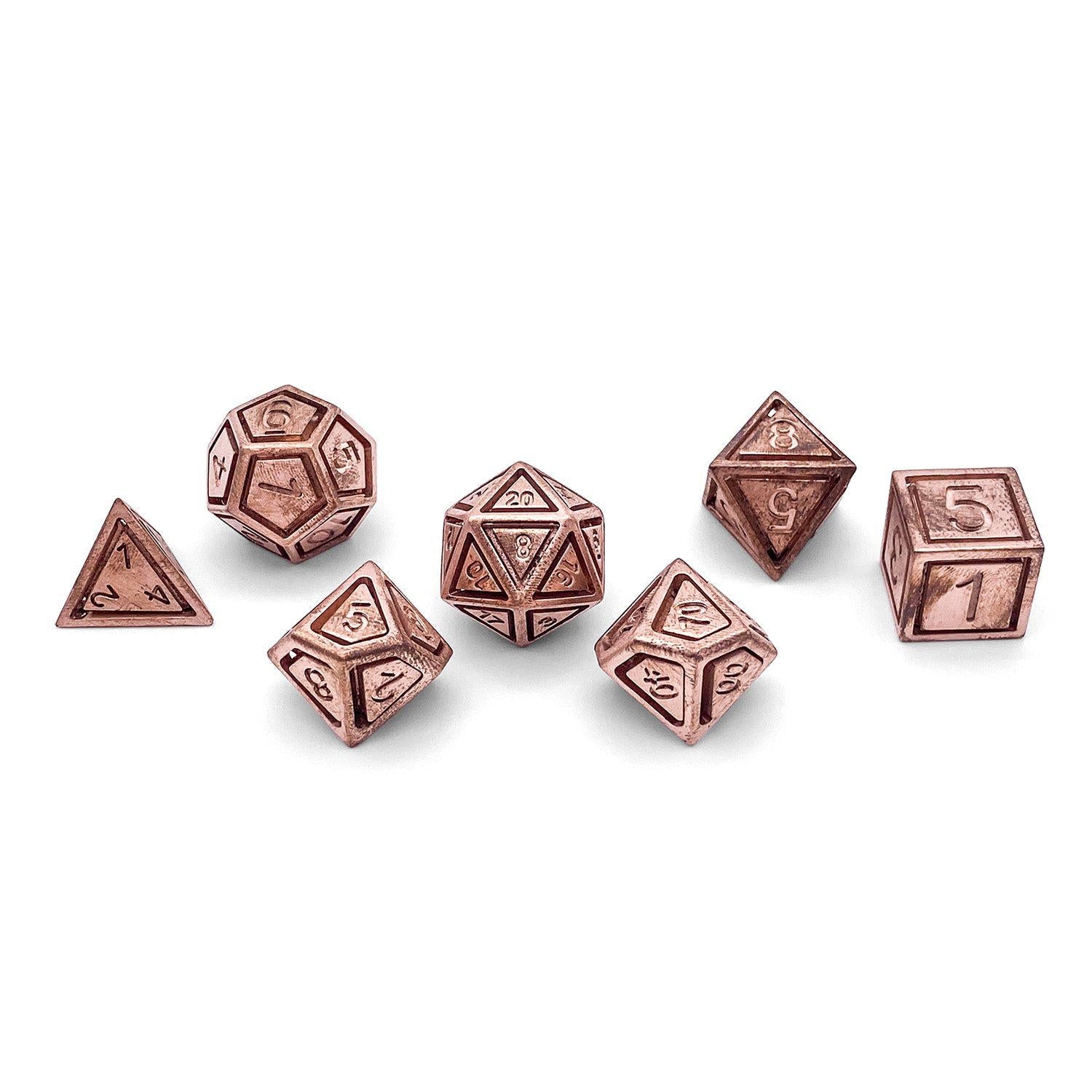 Copper - Nimbus™ 7 Piece RPG Set True Metal Dice-Metal Dice-Norse Foundry-Norse Foundry-dungeons & dragons-d&d dice set-rpg dice set-metal dice set-d&d-luxury dice-perfect for tabletop rpgs