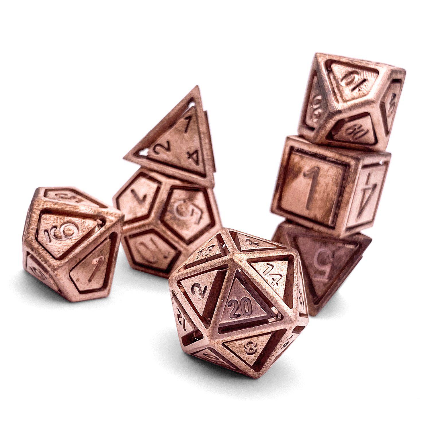 Copper - Nimbus™ 7 Piece RPG Set True Metal Dice-Metal Dice-Norse Foundry-Norse Foundry-dungeons & dragons-d&d dice set-rpg dice set-metal dice set-d&d-luxury dice-perfect for tabletop rpgs