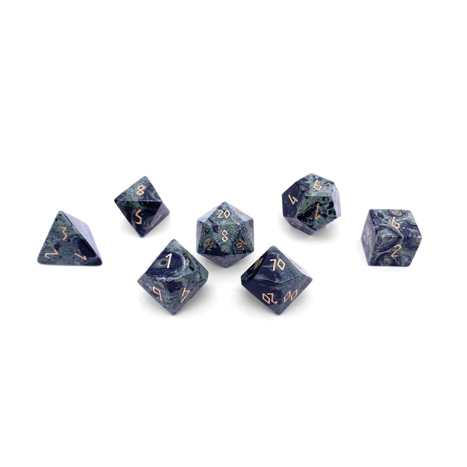 Crocodile Jasper - 7 Piece RPG Set Gemstone Dice-Gemstone Dice-Norse Foundry-Gemstone Dice-Dungeons & Dragons Dice-Gem Dice-DnD Dice-Gaming Dice-Perfect for Tabletop RPGs-Dice Set