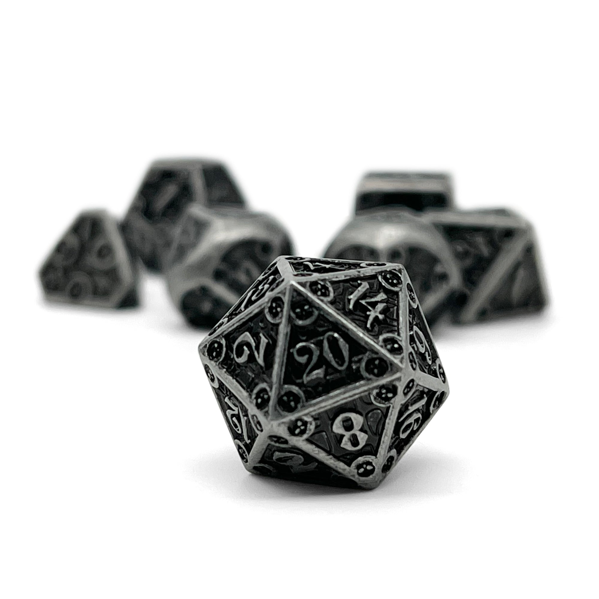 Dungeon Delve - Shadow Knight 7 Piece RPG set Alloy Metal Dice-Metal - Zinc Alloy Dice-Norse Foundry-Norse Foundry-dungeons & dragons-d&d dice set-rpg dice set-d20-metal dice set-d&d-perfect for tabletop rpgs