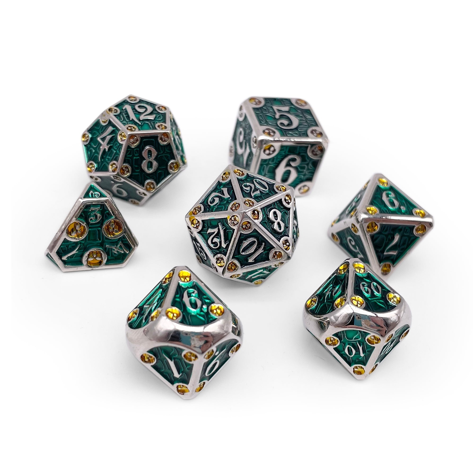 Dungeon Delve - Trickster 7 Piece RPG set Alloy Metal Dice-Metal - Zinc Alloy Dice-Norse Foundry-Norse Foundry-dungeons & dragons-d&d dice set-rpg dice set-d20-metal dice set-d&d-perfect for tabletop rpgs