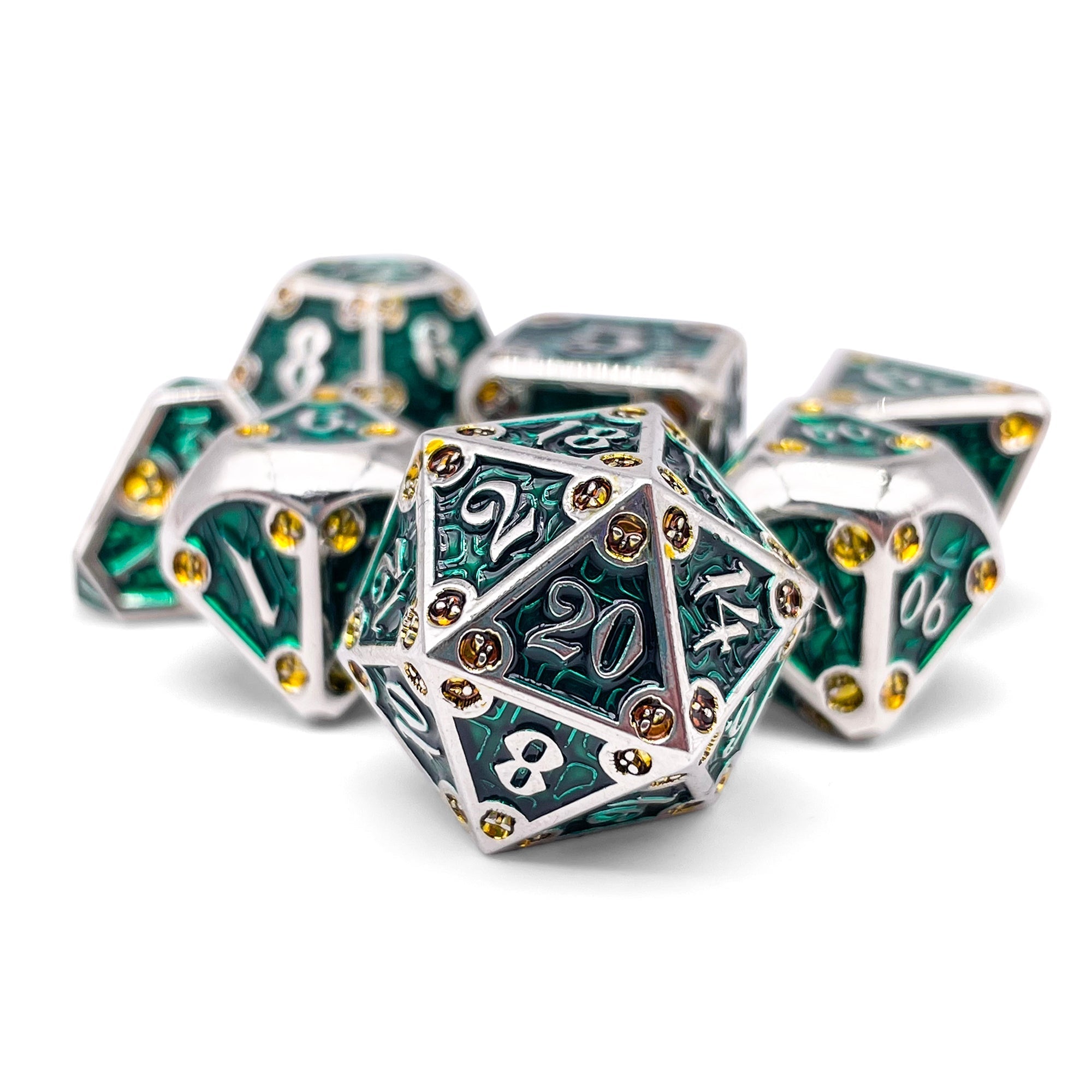 Dungeon Delve - Trickster 7 Piece RPG set Alloy Metal Dice-Metal - Zinc Alloy Dice-Norse Foundry-Norse Foundry-dungeons & dragons-d&d dice set-rpg dice set-d20-metal dice set-d&d-perfect for tabletop rpgs