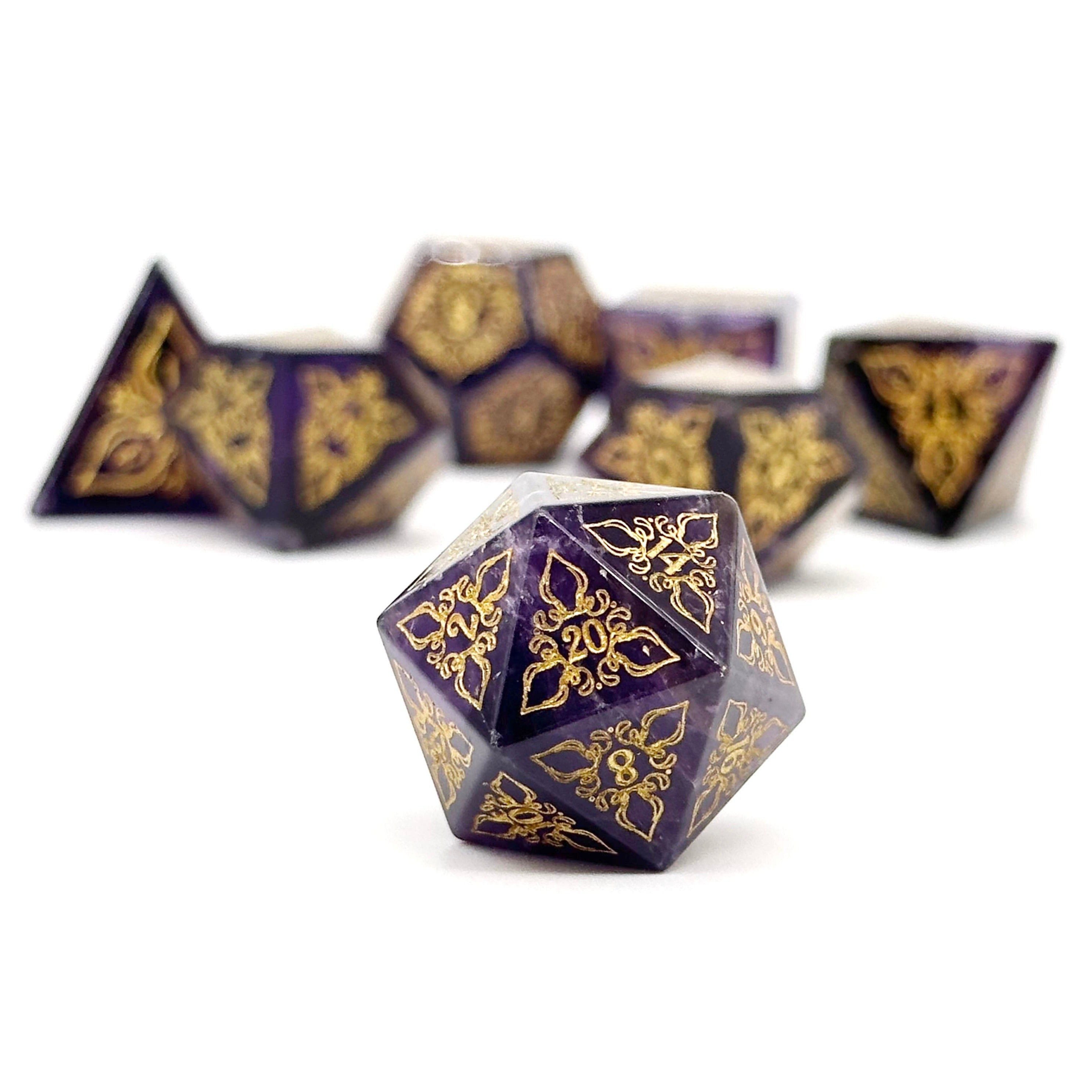 Feyweave - Amethyst-Gemstone Dice-Norse Foundry-Norse Foundry-dungeons & dragons-d&d dice set-rpg dice set-gemstone dice set-d&d-perfect for tabletop rpgs