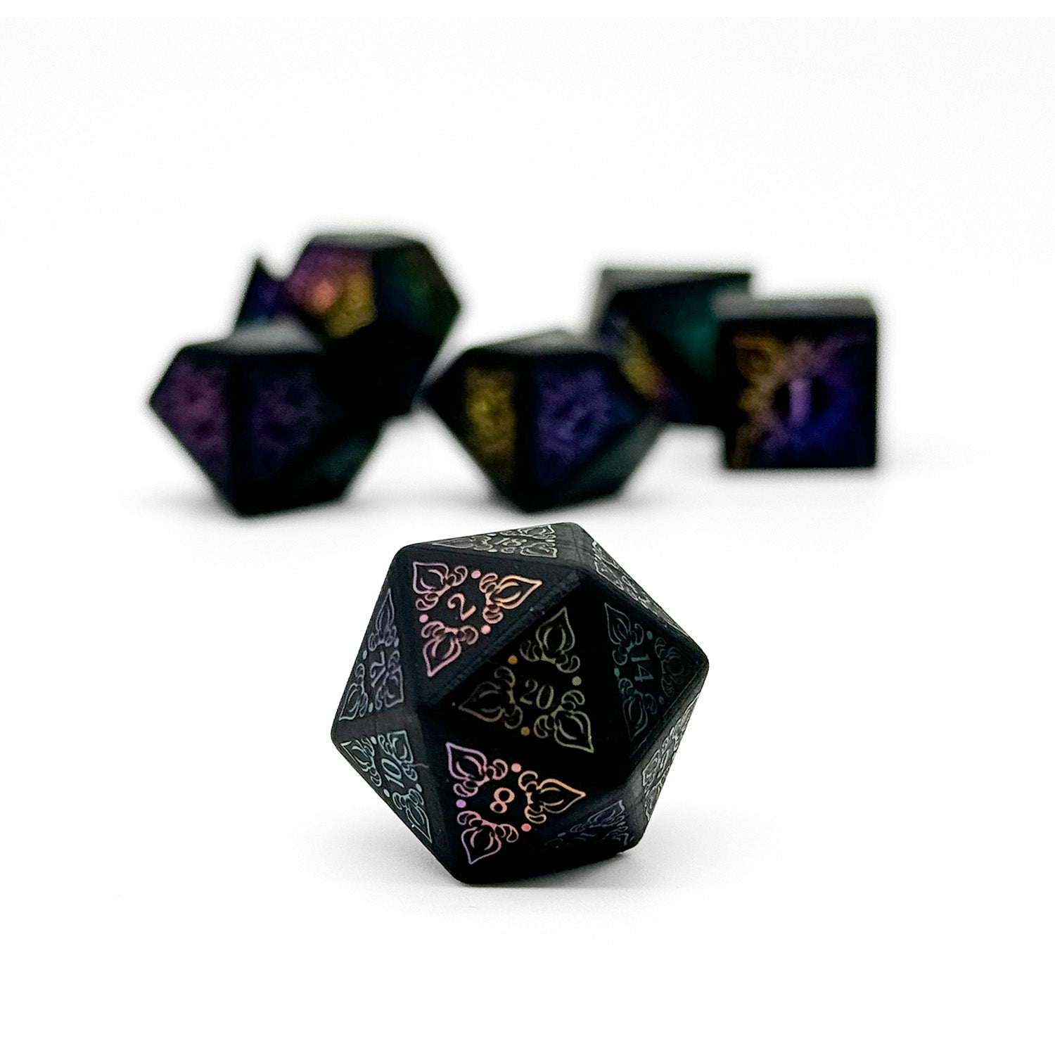 Feyweave - Raised Obsidian Holographic-Norse Foundry-Norse Foundry-dungeons & dragons-d&d dice set-rpg dice set-gemstone dice set-d&d-perfect for tabletop rpgs