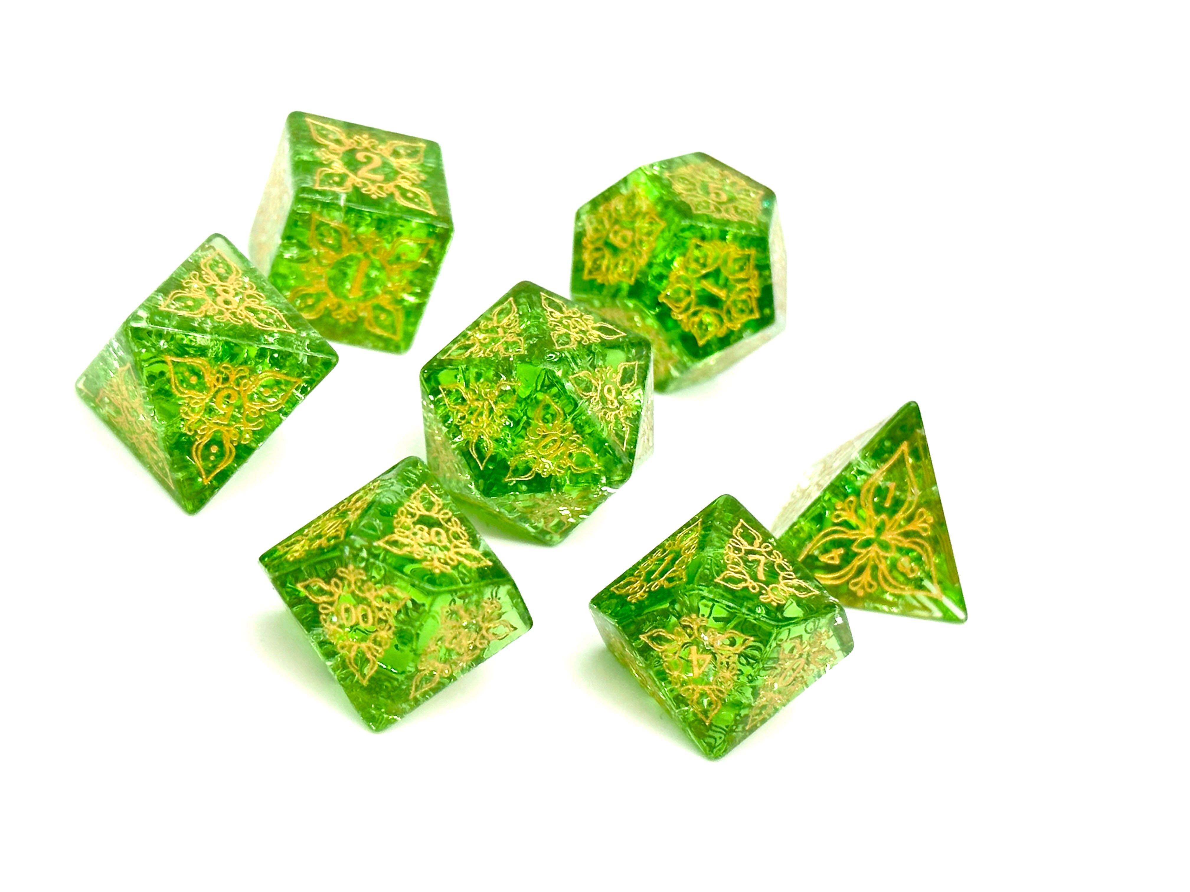 Feyweave - Shattered Zircon Emerald-Norse Foundry-Norse Foundry-glass dice-dungeons & dragons-d&d dice set-rpg dice set-glass dice set-d&d-perfect for tabletop rpgs