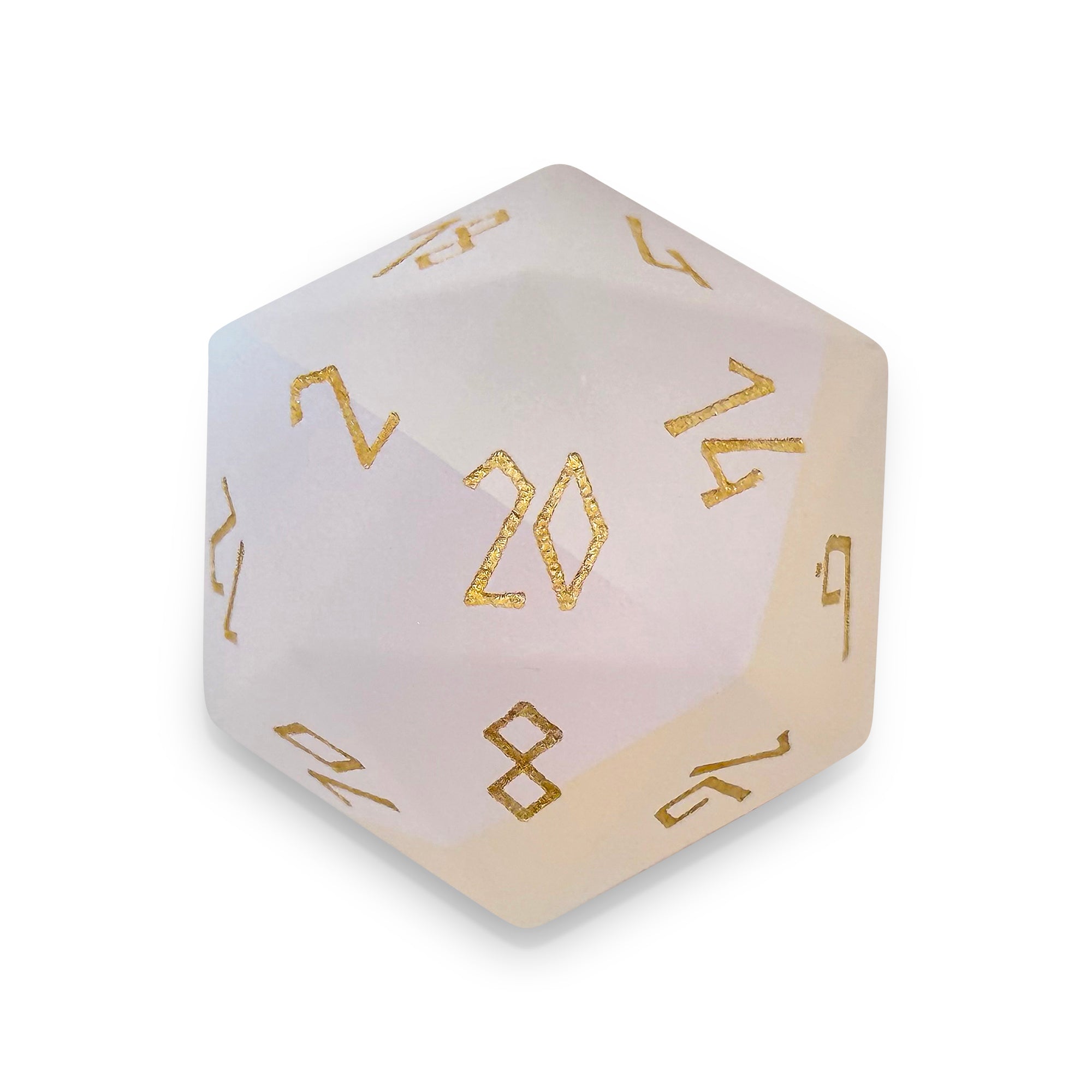Frosted K9 Rainbow Glass - Gold Font Boulder® 30mm Glass Dice-Glass Dice-Norse Foundry-Norse Foundry-dungeons & dragons-d&d dice-rpg dice-d20-glass dice-d&d-30mm-boulder-perfect for tabletop rpgs