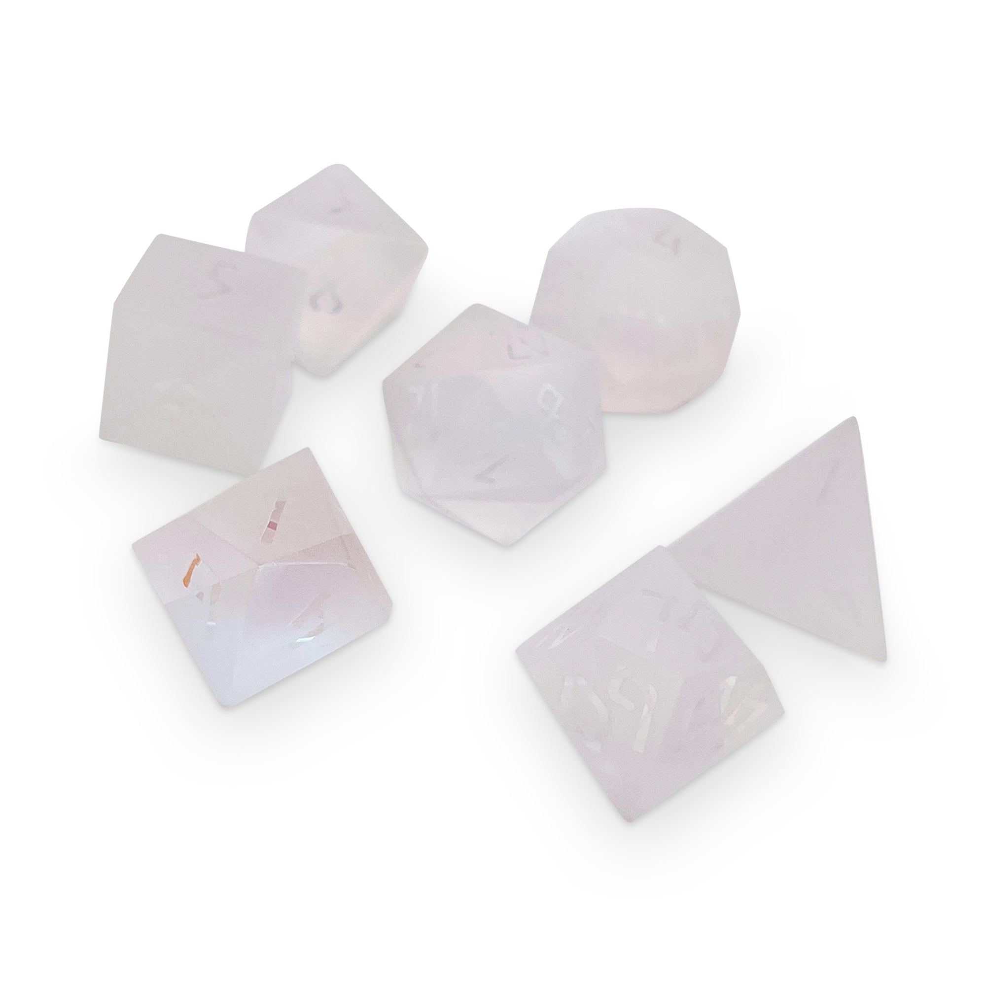 Frosted K9 Rainbow Glass - Raised 7 Piece RPG Set K9 Glass Dice-Glass Dice-Norse Foundry-Norse Foundry-k9 glass dice-dungeons & dragons-d&d dice set-rpg dice set-glass dice set-d&d-perfect for tabletop rpgs