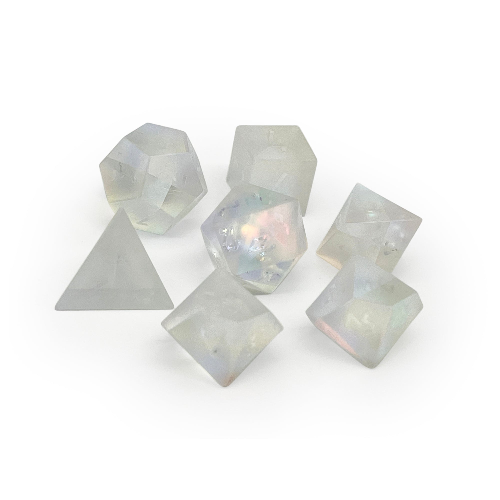 Frosted Shattered K9 Rainbow - Raised-Glass Dice-Norse Foundry-Norse Foundry-k9 glass dice-dungeons & dragons-d&d dice set-rpg dice set-glass dice set-d&d-perfect for tabletop rpgs
