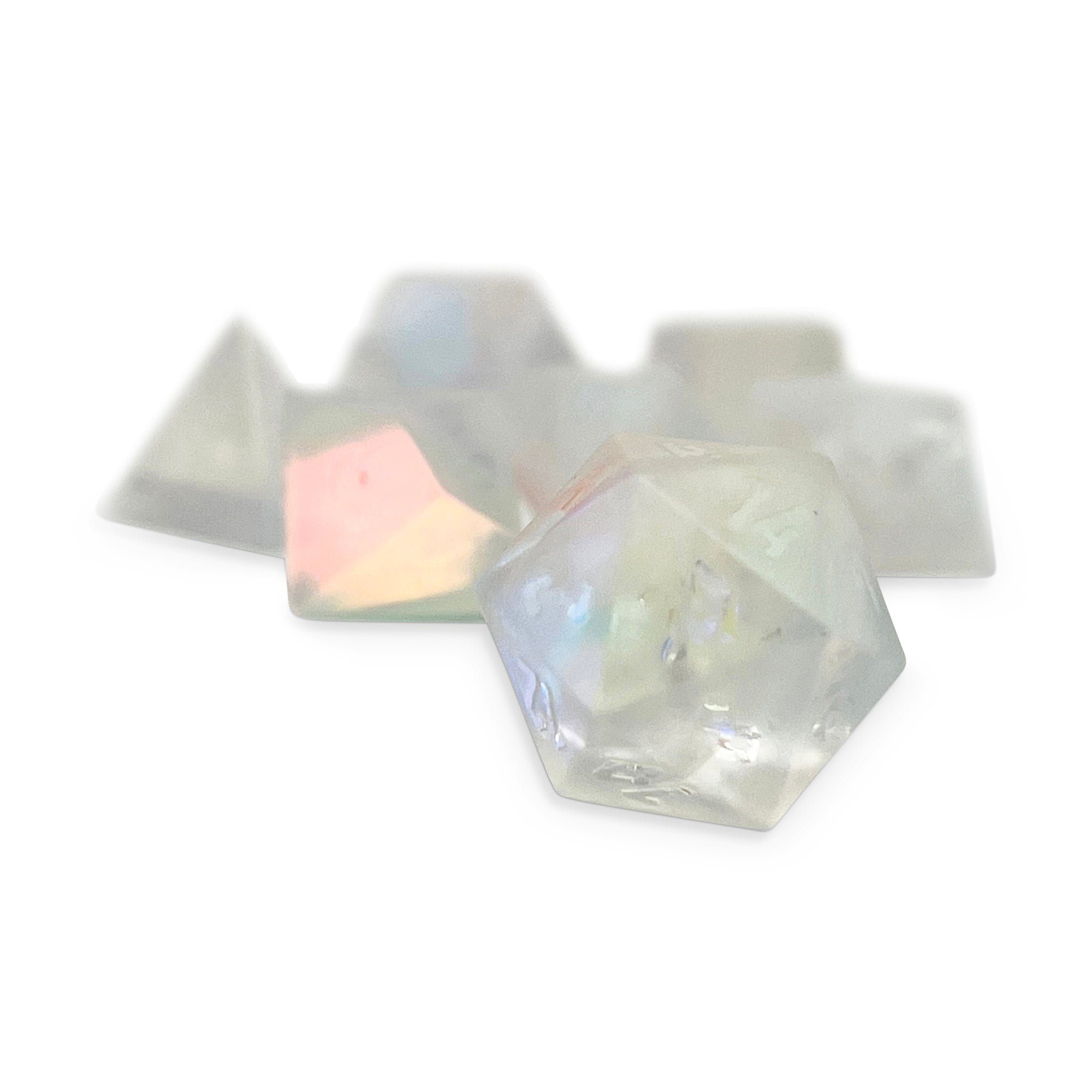 Frosted Shattered K9 Rainbow - Raised-Glass Dice-Norse Foundry-Norse Foundry-k9 glass dice-dungeons & dragons-d&d dice set-rpg dice set-glass dice set-d&d-perfect for tabletop rpgs
