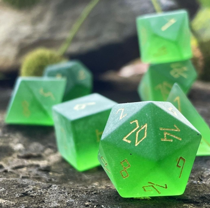 Frosted Zircon Emerald - 7 Piece RPG Set Zircon Glass Dice-Glass Dice-Norse Foundry-Norse Foundry-zircon glass dice-dungeons & dragons-d&d dice set-rpg dice set-glass dice set-d&d-perfect for tabletop rpgs