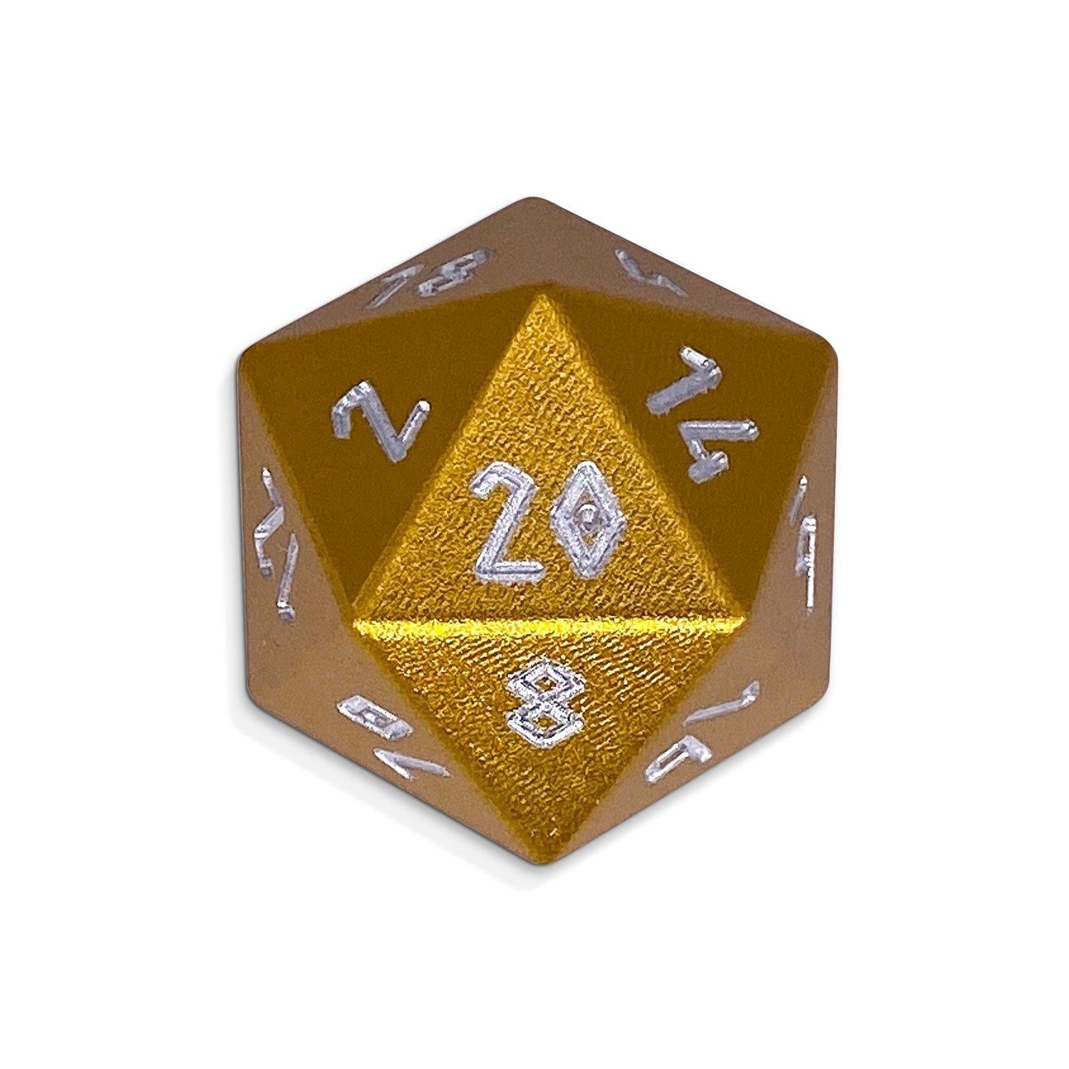 Gold Coin - D20 Single - Aluminum Dice-Norse Foundry-Norse Foundry-aluminum dice-dungeons & dragons-d&d-rpg dice-aluminum d&d-lightweight-perfect for tabletop rpgs