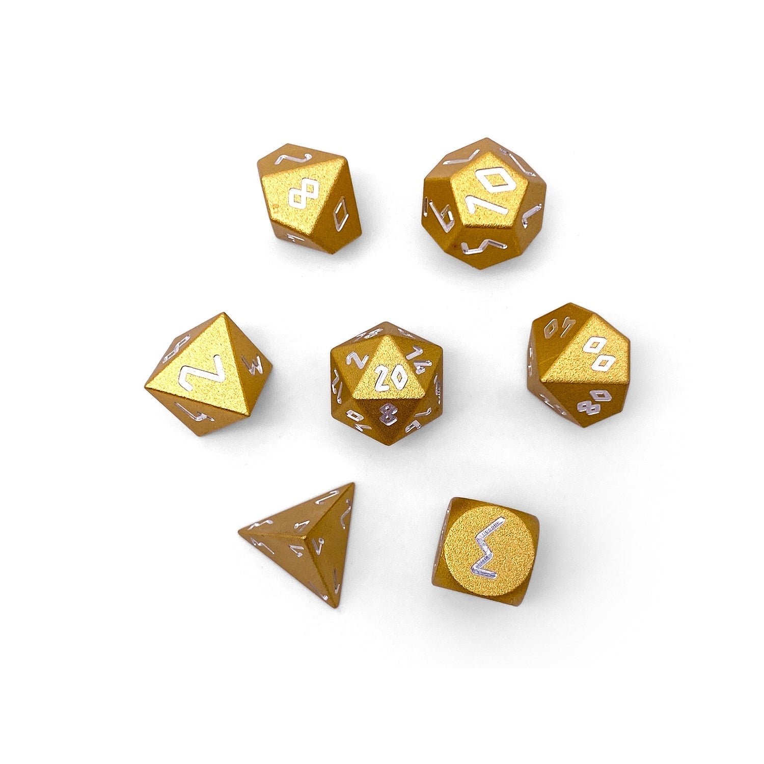 Gold Coin - Pebble™ 10mm Set 6063 Aluminum Dice-Pebbles-Norse Foundry-Norse Foundry-aluminum dice-dungeons & dragons-d&d dice set-rpg dice set-aluminum d&d dice set-d&d-mini-lightweight-perfect for tabletop rpgs