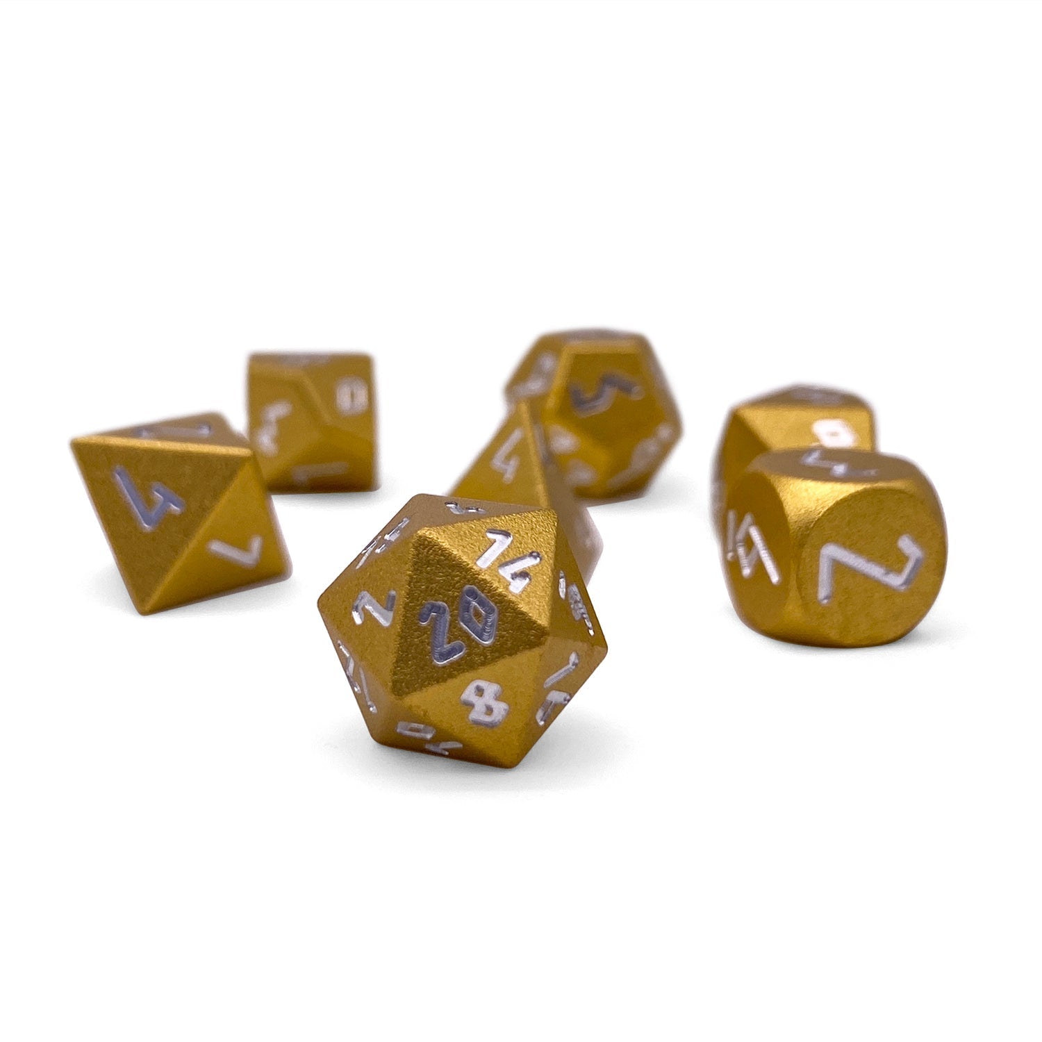 Gold Coin - Pebble™ 10mm Set 6063 Aluminum Dice-Pebbles-Norse Foundry-Norse Foundry-aluminum dice-dungeons & dragons-d&d dice set-rpg dice set-aluminum d&d dice set-d&d-mini-lightweight-perfect for tabletop rpgs
