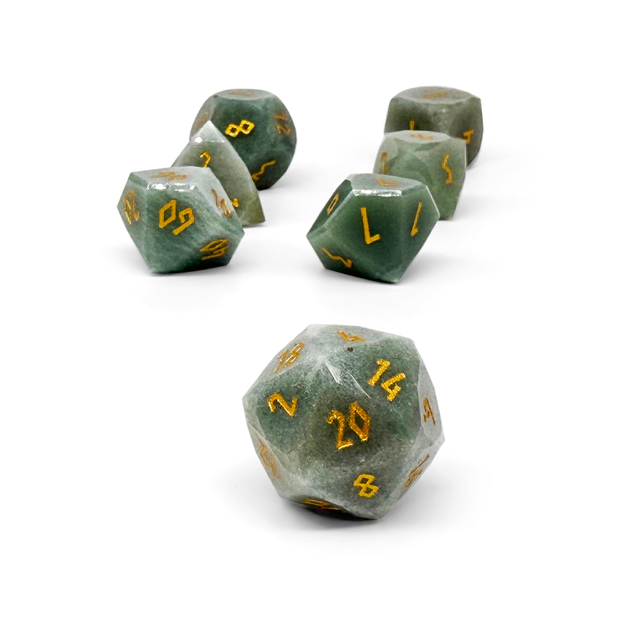 Green Aventurine w/ Gold - 7 Piece RPG Set Gemstone Wondrous Cut Dice-Gemstone Dice-Norse Foundry-Gemstone Dice-Dungeons & Dragons Dice-Gem Dice-DnD Dice-Gaming Dice-Perfect for Tabletop RPGs-Dice Set