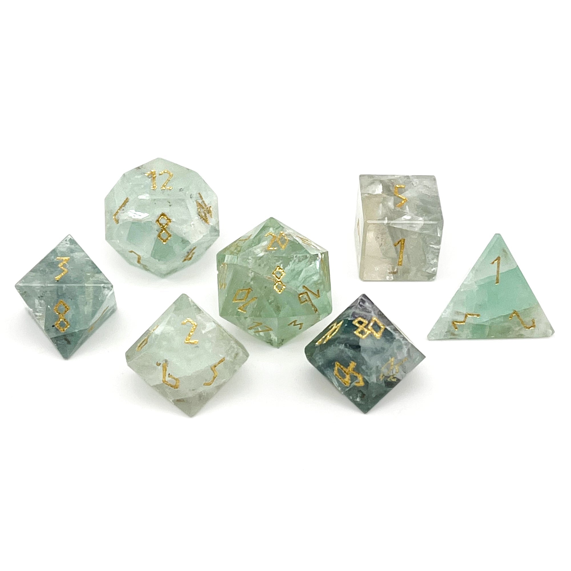 Green Fluorite - 7 Piece RPG Set Gemstone Dice-Gemstone Dice-Norse Foundry-Gemstone Dice-Dungeons and Dragons Dice-Gem Dice-D&D Dice-Gaming Dice-Perfect for Tabletop RPGs-Dice Set