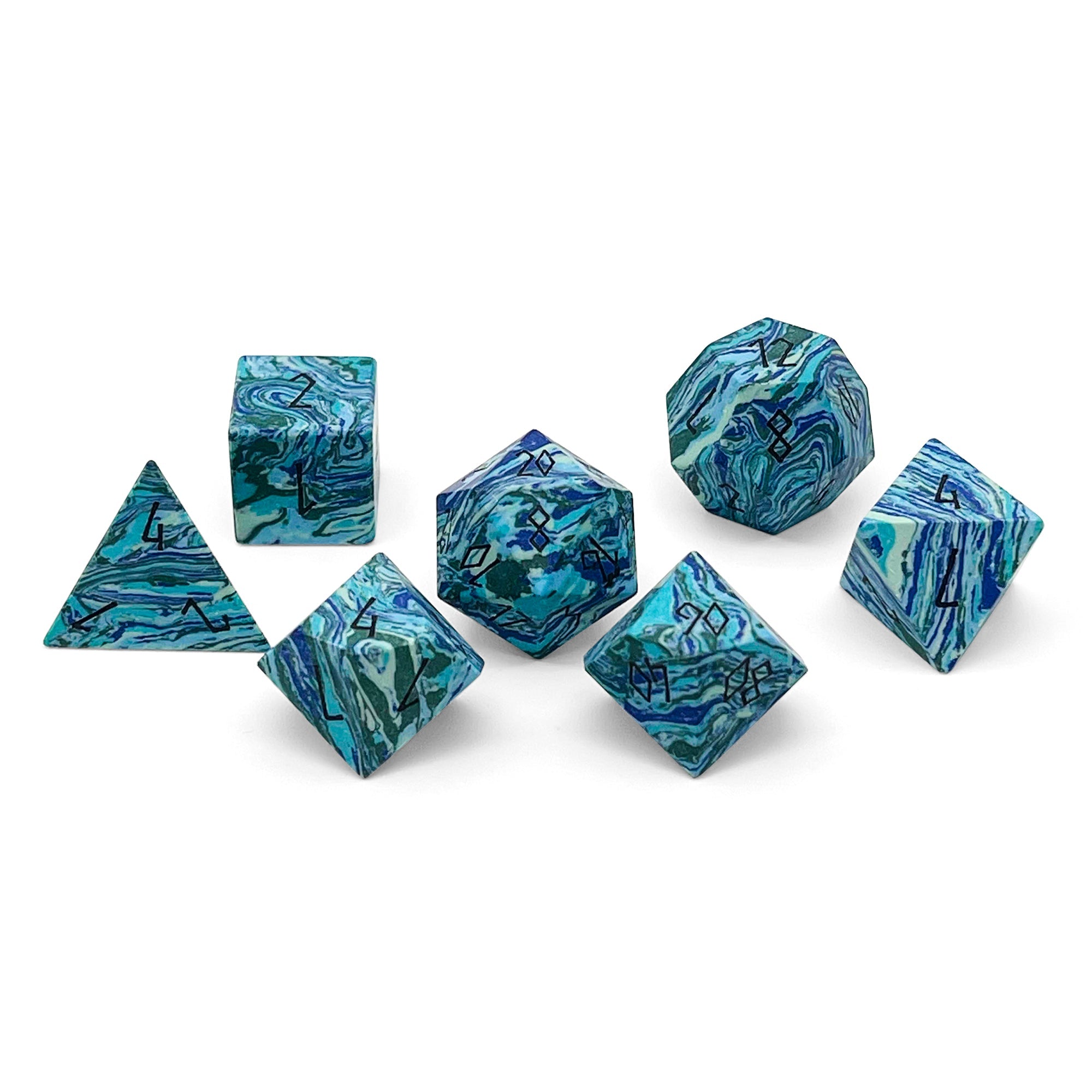 Green-Veined Turquoise - 7 Piece RPG Set Trustone Dice-TruStone Dice-Norse Foundry-Gemstone Dice-Dungeons & Dragons Dice-Gem Dice-DnD Dice-Gaming Dice-Perfect for Tabletop RPGs-Dice Set
