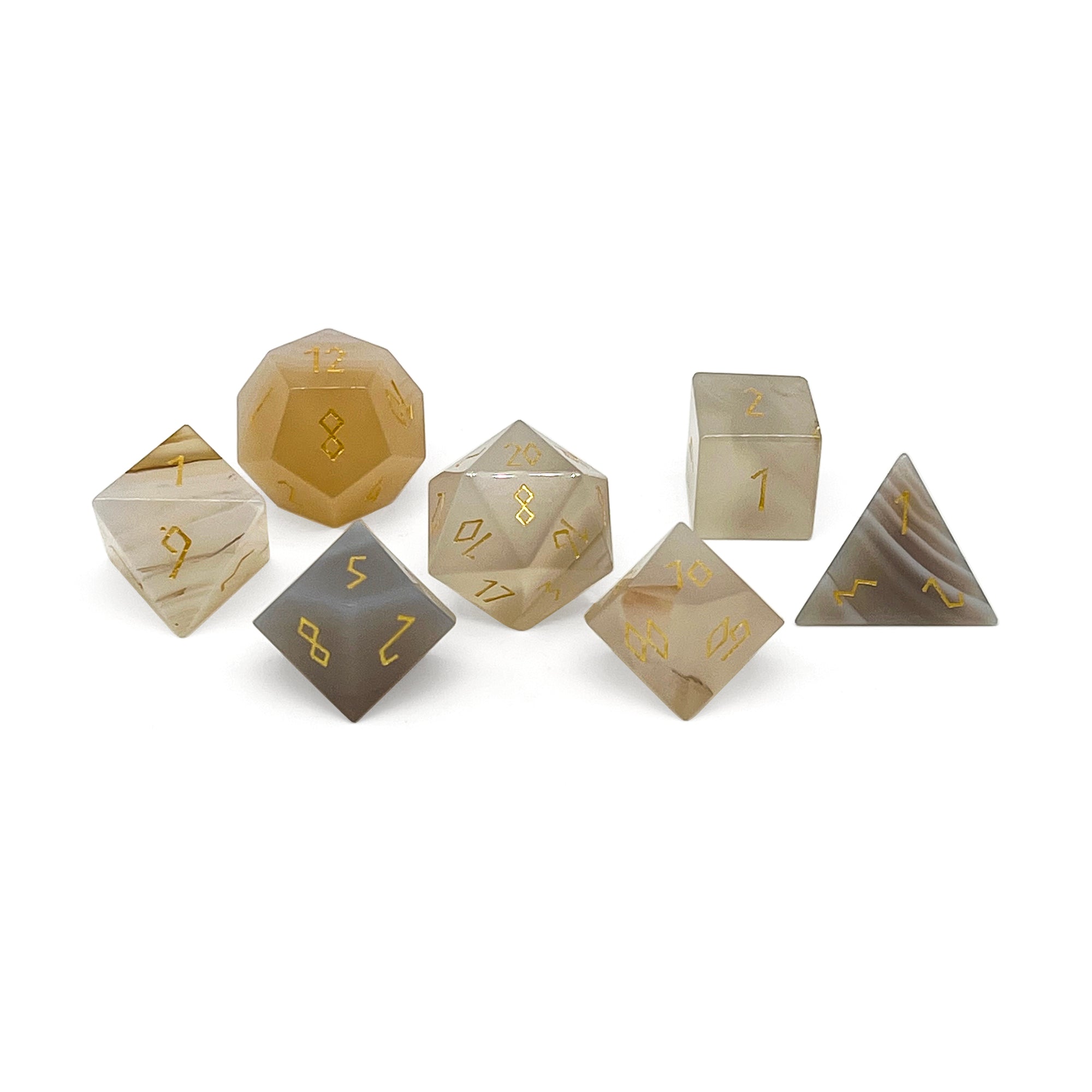 Grey Agate - 7 Piece RPG Set Gemstone Dice-Gemstone Dice-Norse Foundry-Gemstone Dice-Dungeons & Dragons Dice-Gem Dice-DnD Dice-Gaming Dice-Perfect for Tabletop RPGs-Dice Set